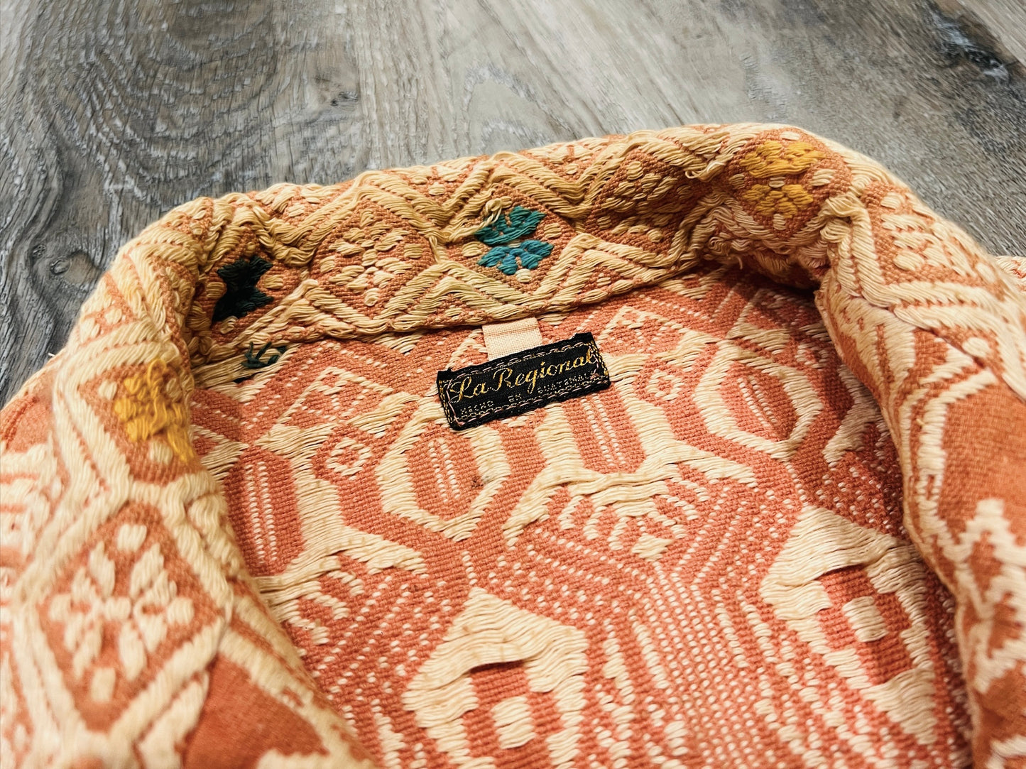 Vintage 1940s La Regional Orange Woven Cotton Guatemalan Chore Coat | Small
