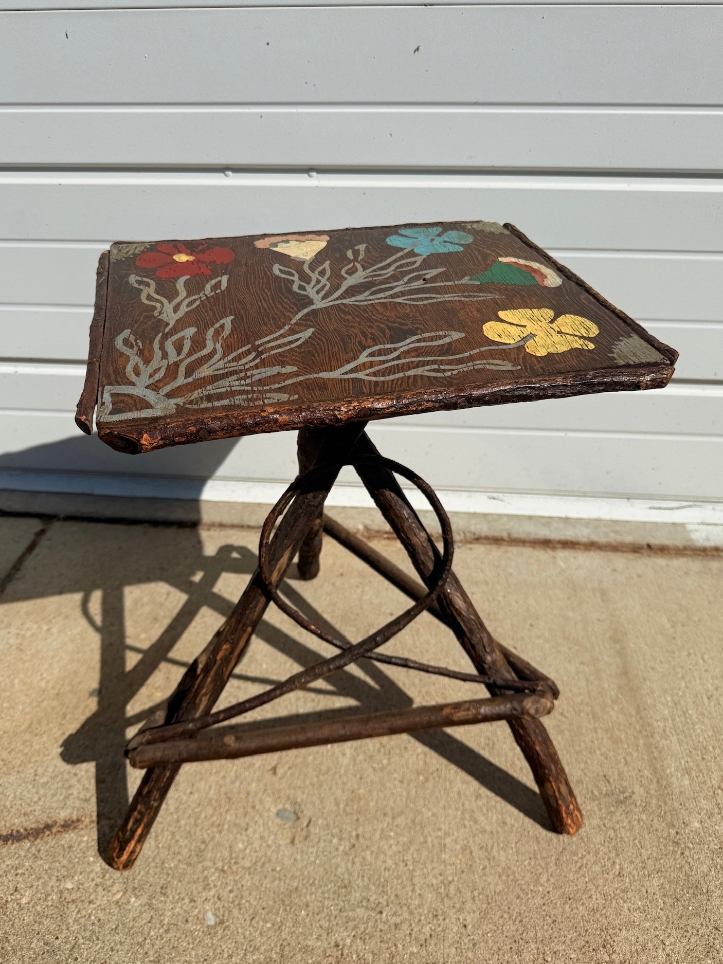 Antique Hand-Painted Adirondack Willow Twig Side Table