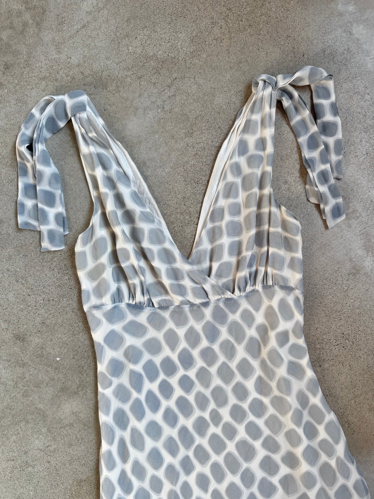 Vintage 1990s BCBG Maxazria Grey & White Printed Silk Dress | XS