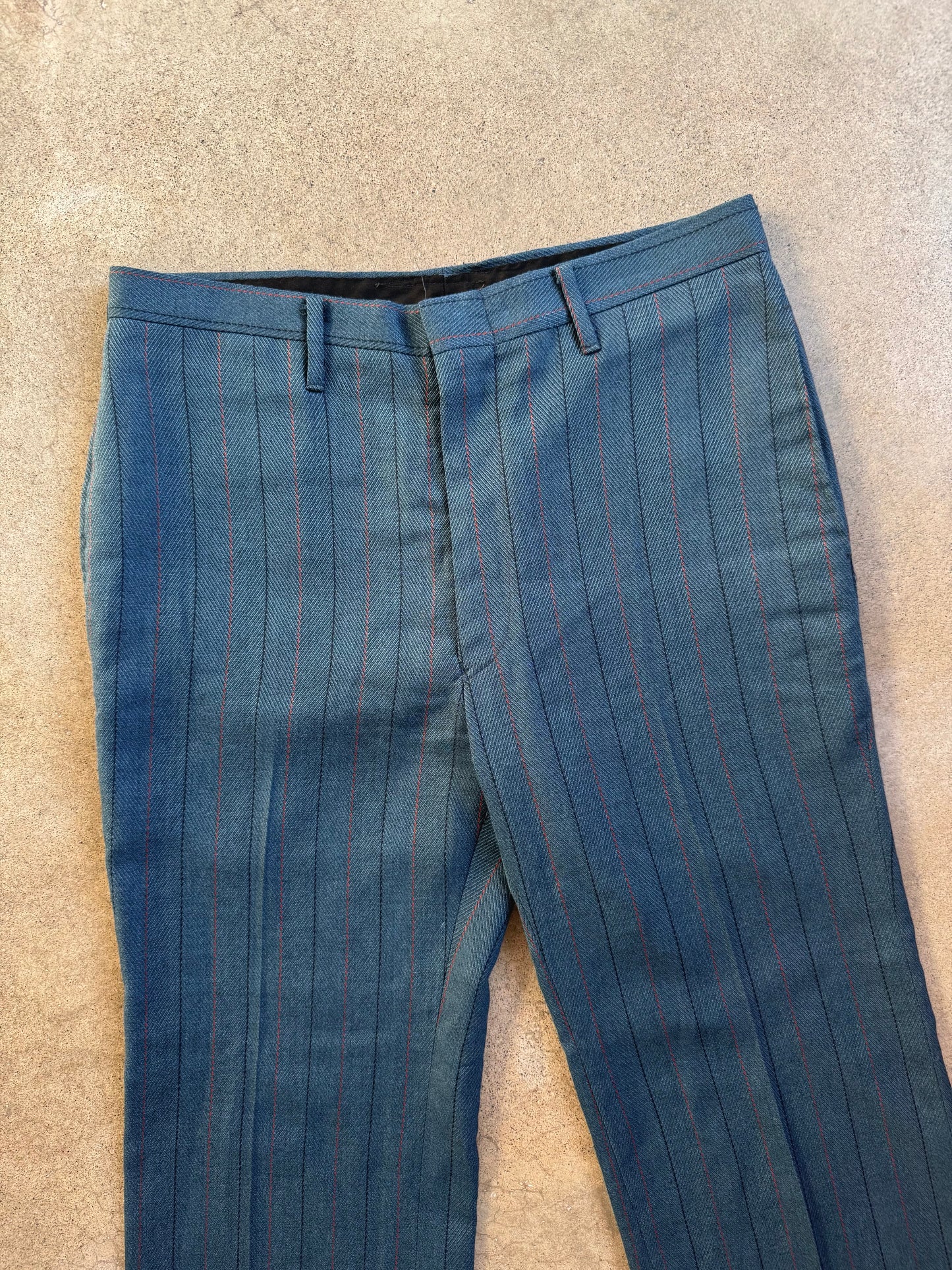 Vintage 1960s Blue Wool Pinstripe Trousers | Waist 32”