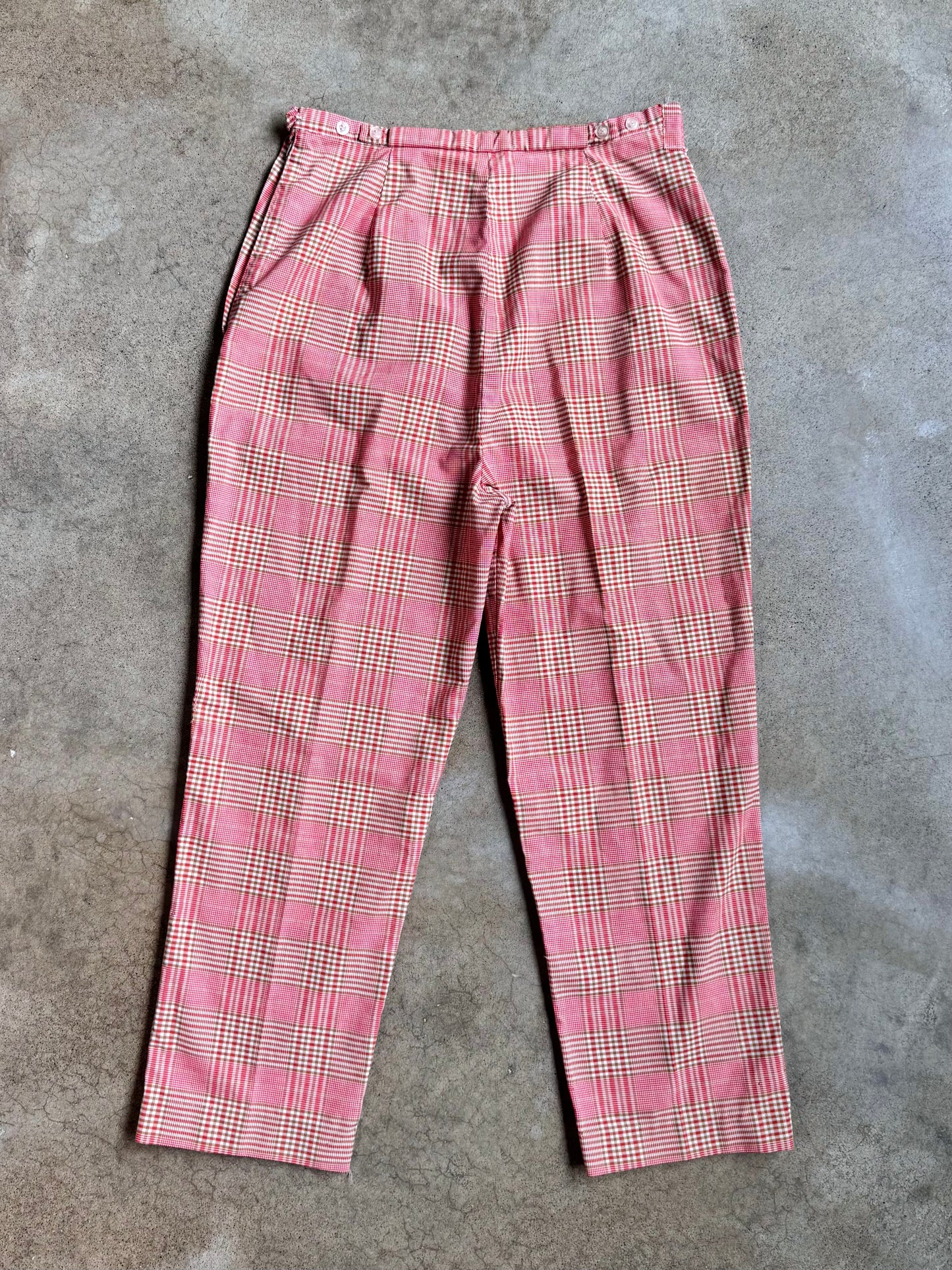 Vintage Red Plaid Cotton Cropped Pants | Waist 28”