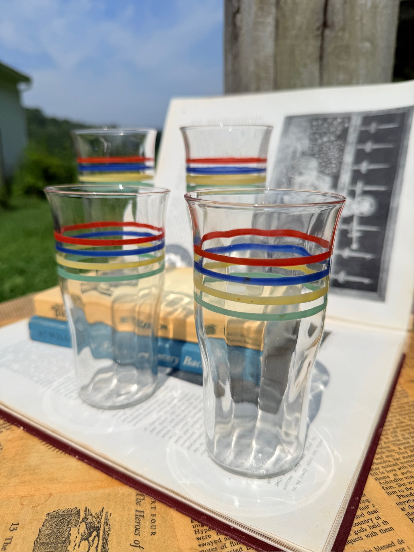 Vintage 1930s Striped Glass Tumblers | Set of 4