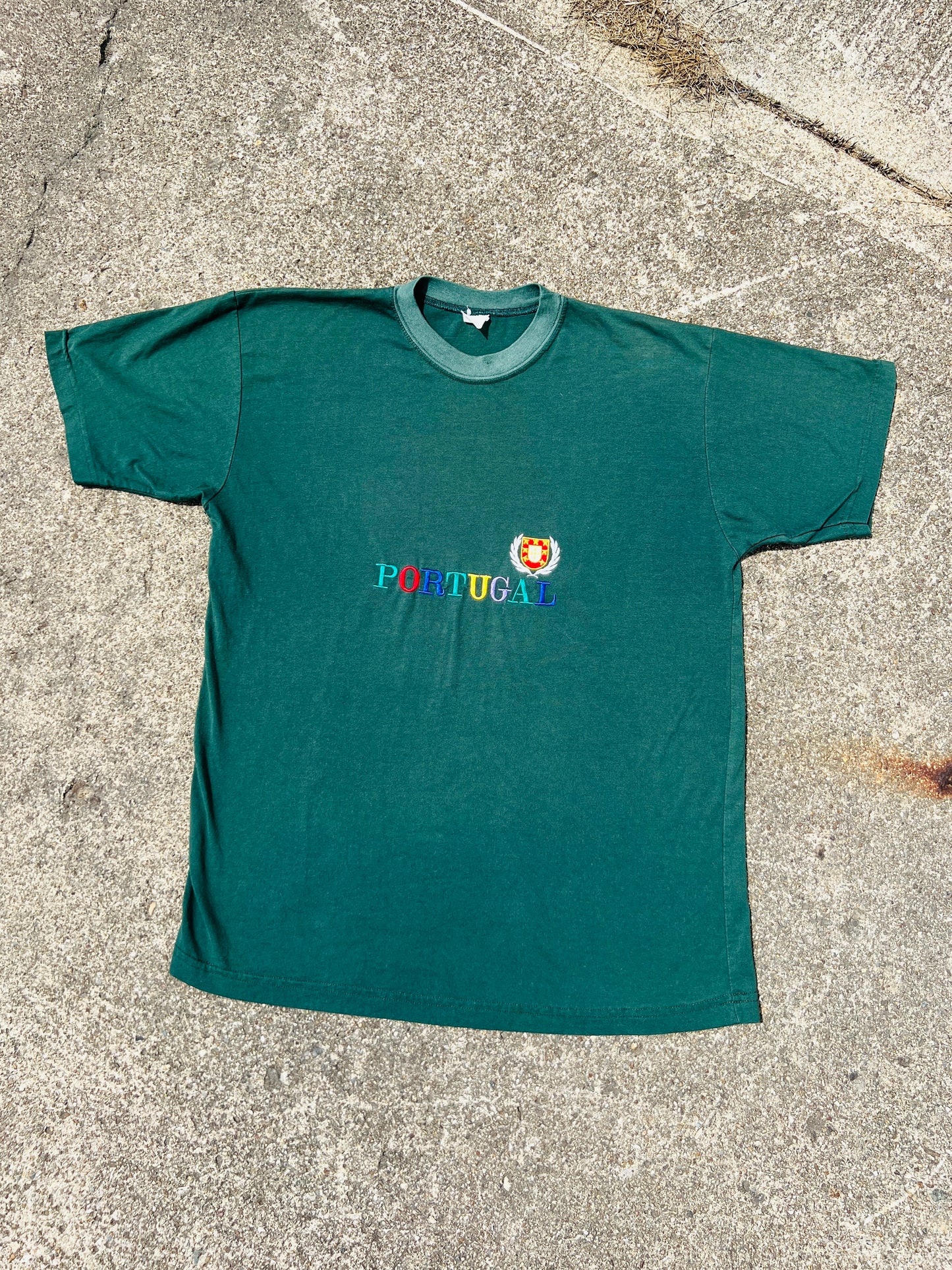 Vintage 1990s Portugal Embroidered Short Sleeve Tee | Large