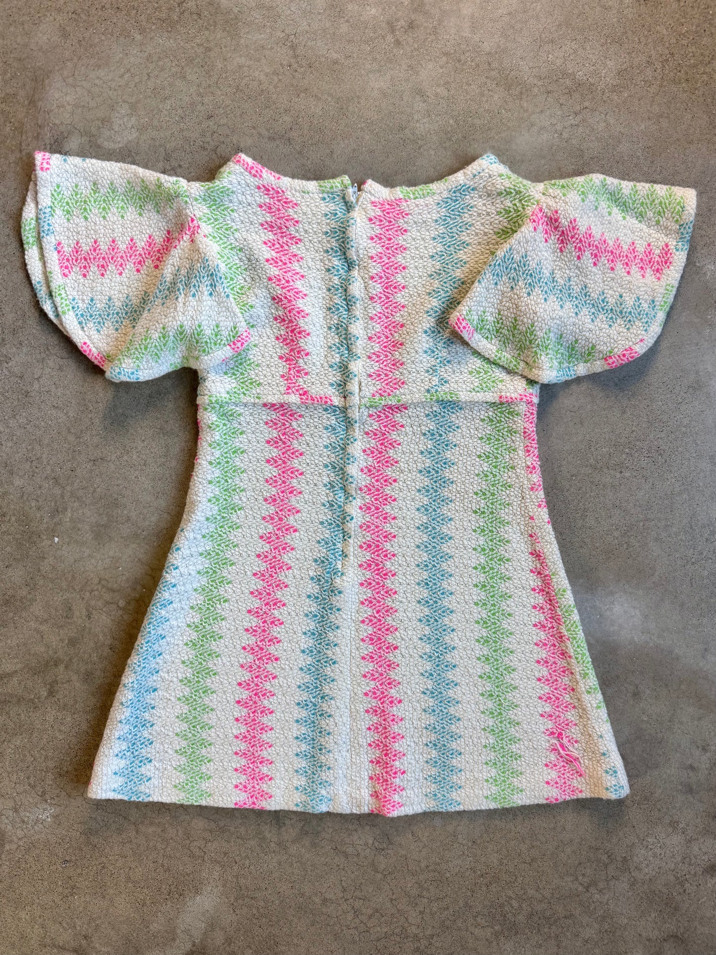 Vintage 1960s/70s Vicky Vaughn Princess Sleeve Multi-Color Knit Mini Dress | Small