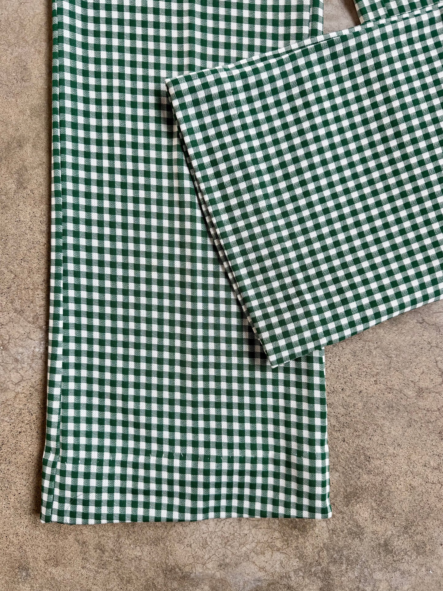 Vintage 1970s Green Gingham Two-Piece Polyester Suit | S/M