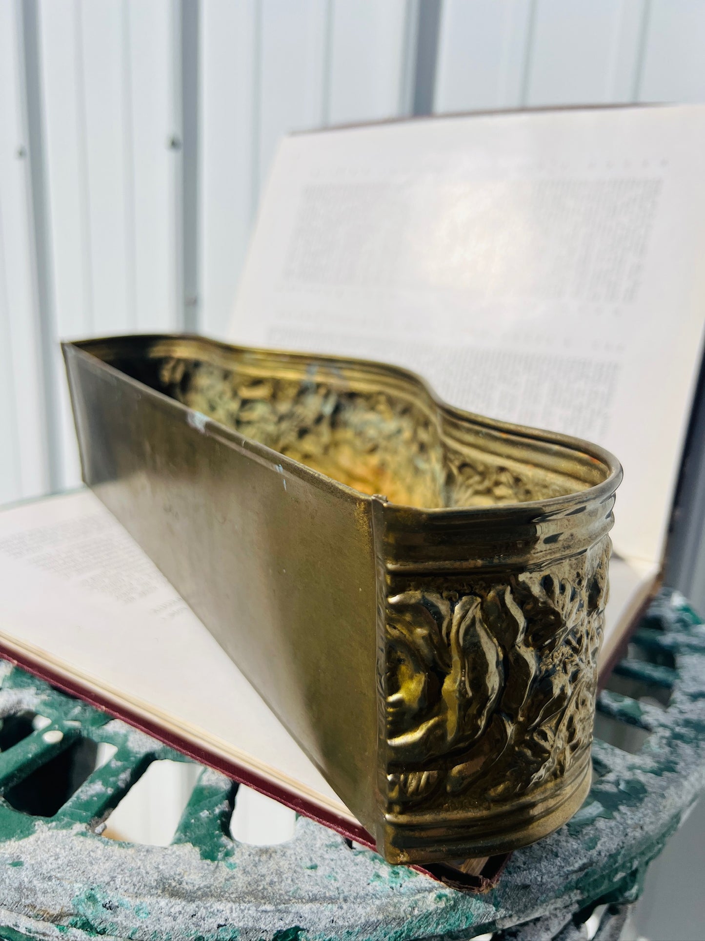 Vintage 1950s French Brass Embossed Window Planter