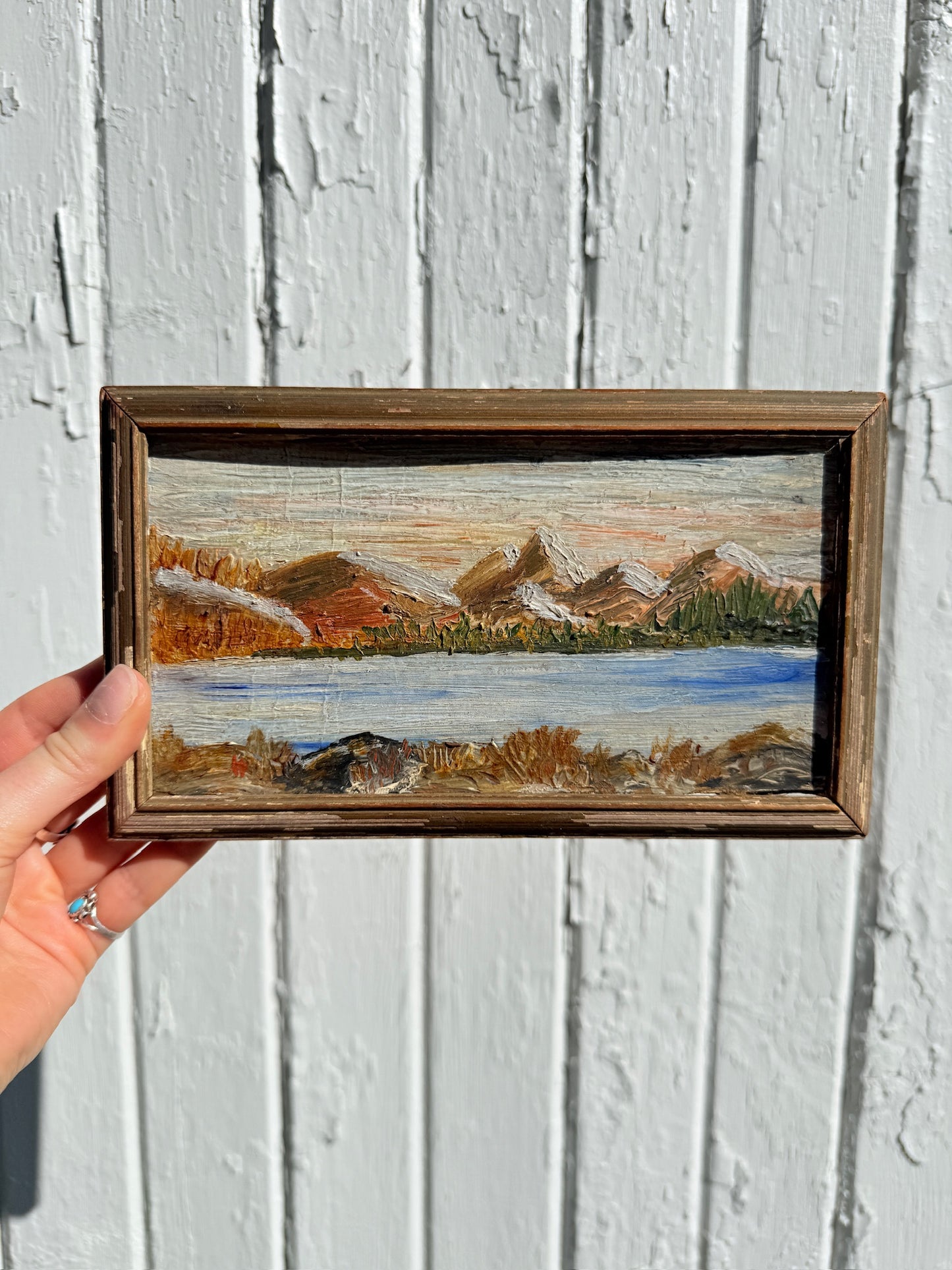 Vintage 1940s Framed Mountain Landscape Oil Painting