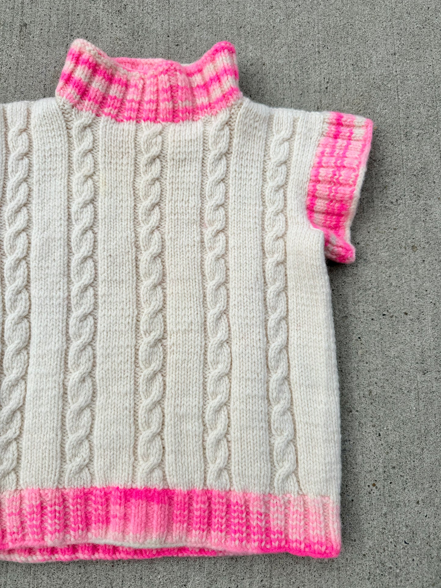 Vintage Handmade Pink & Cream Cable Knit Sweater Vest | XS