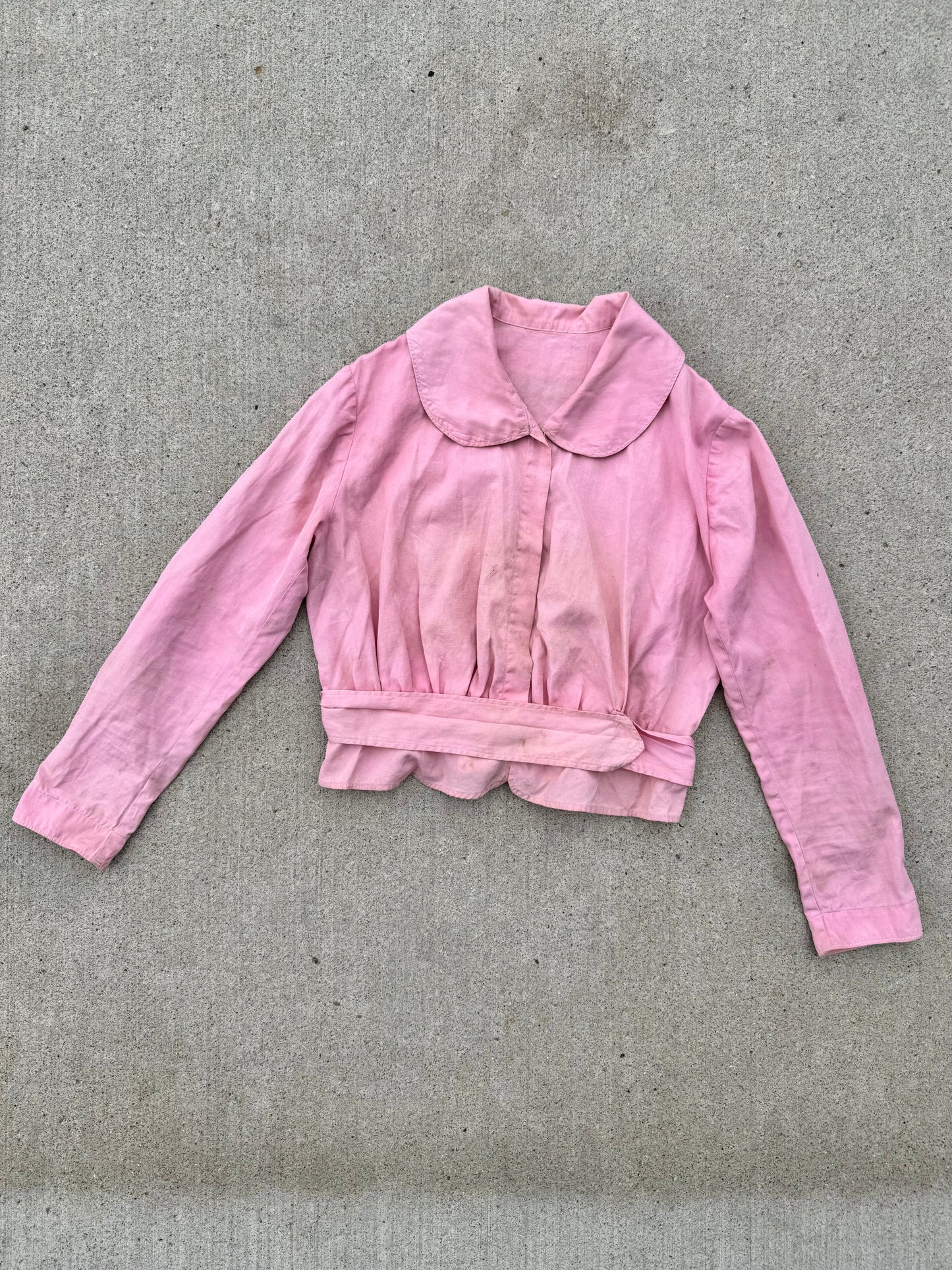 Vintage 1940s Pink Peter Pan Collar Cropped Cotton Blouse | Small