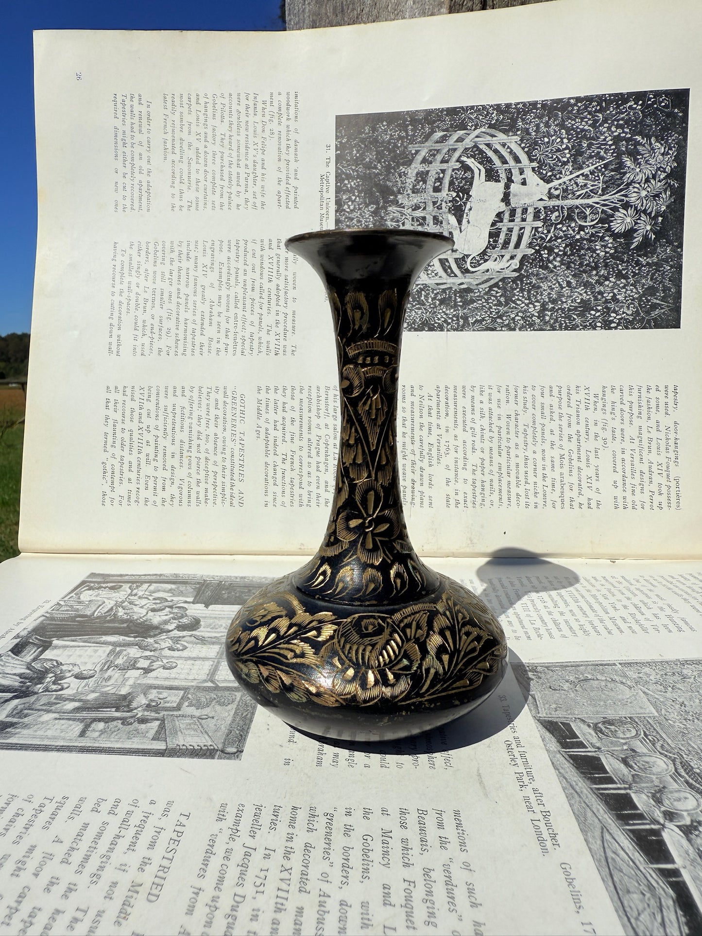 Vintage 1940s Solid Brass Etched Bud Vases | Set of 2