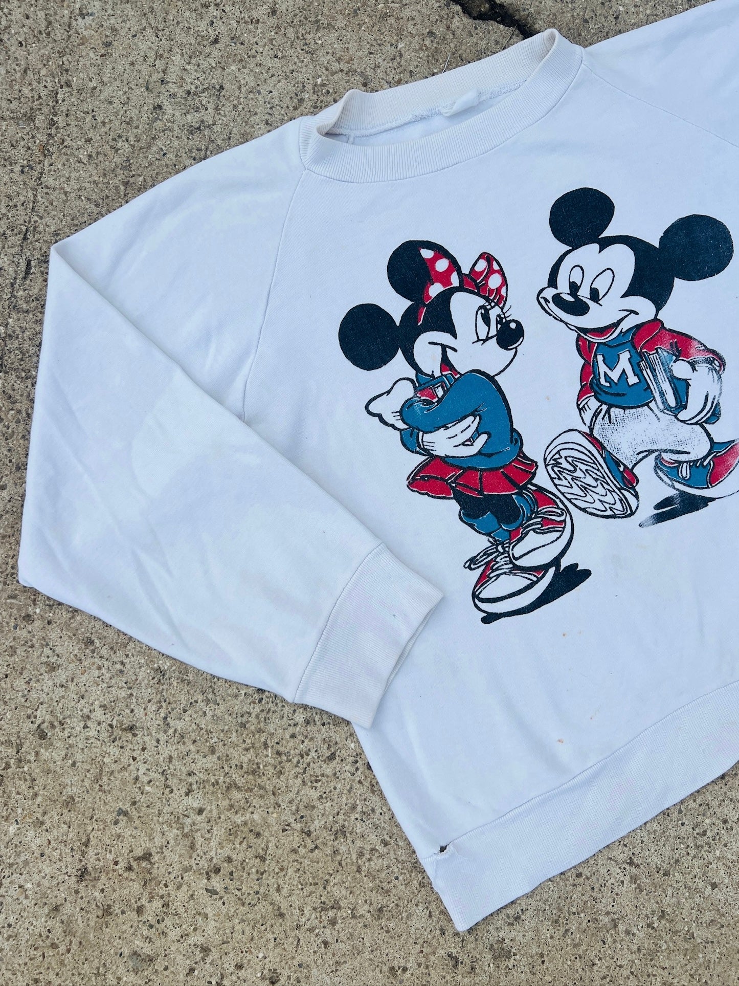 Vintage 1970s Mickey & Minnie High School Sweethearts Raglan Sweatshirt | S/M