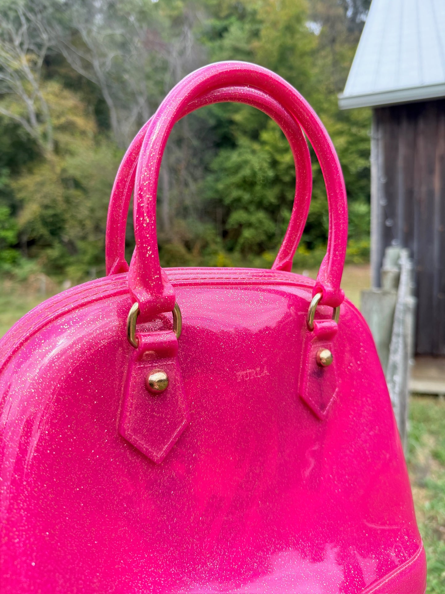 Furla Pink Candy Glitter Jelly Top Handle Bag
