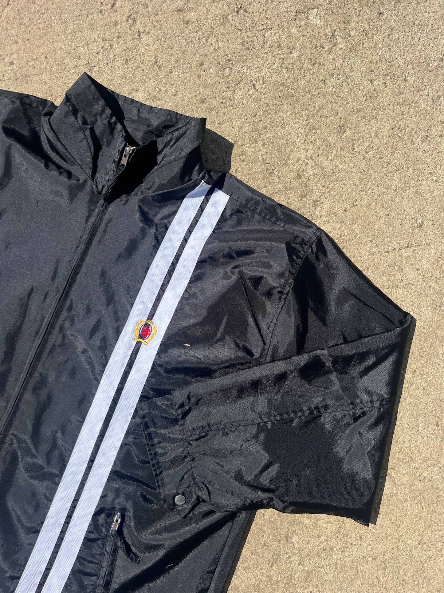 Y2K Tommy Hilfiger Black Racing Stripe Zip-Up Jacket | Large