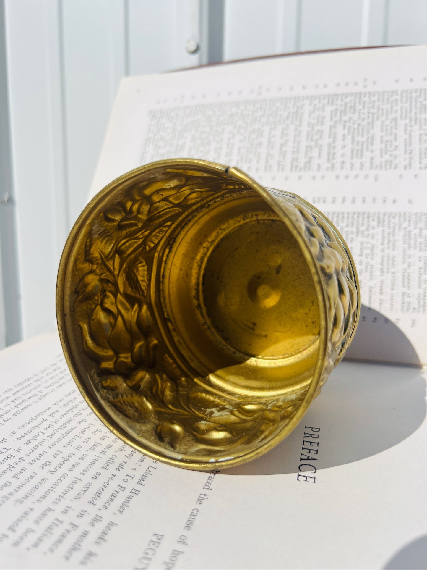 Vintage 1950s Brass Embossed Clawfoot Planter