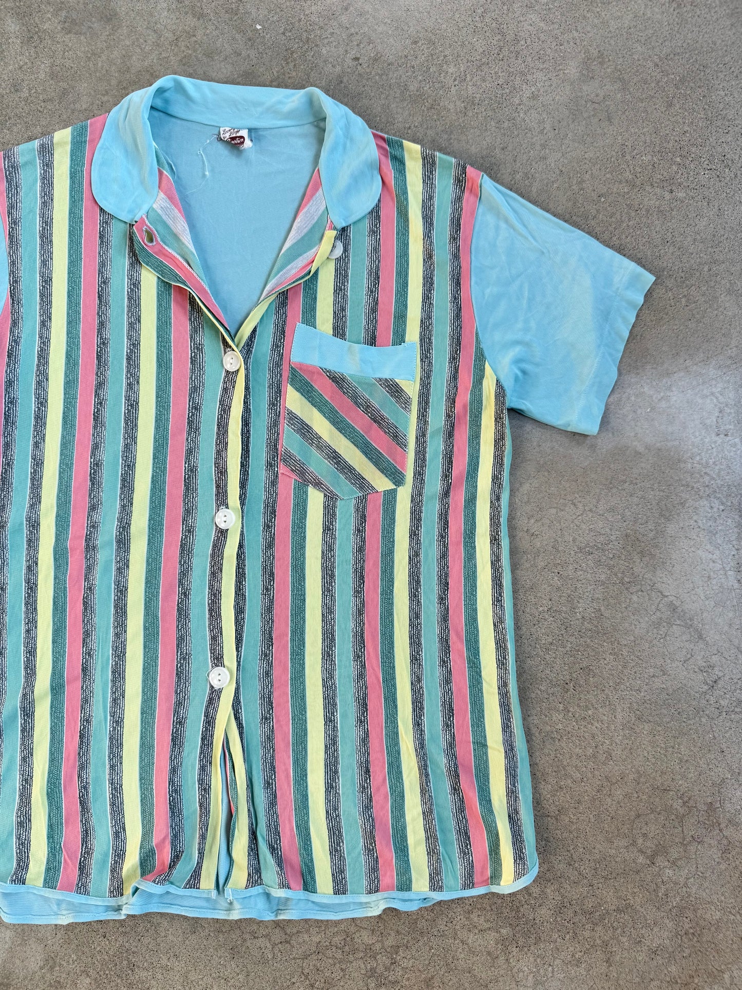 Vintage 1940s Binstron Lovely Lingerie Striped Short Sleeve Shirt | Small