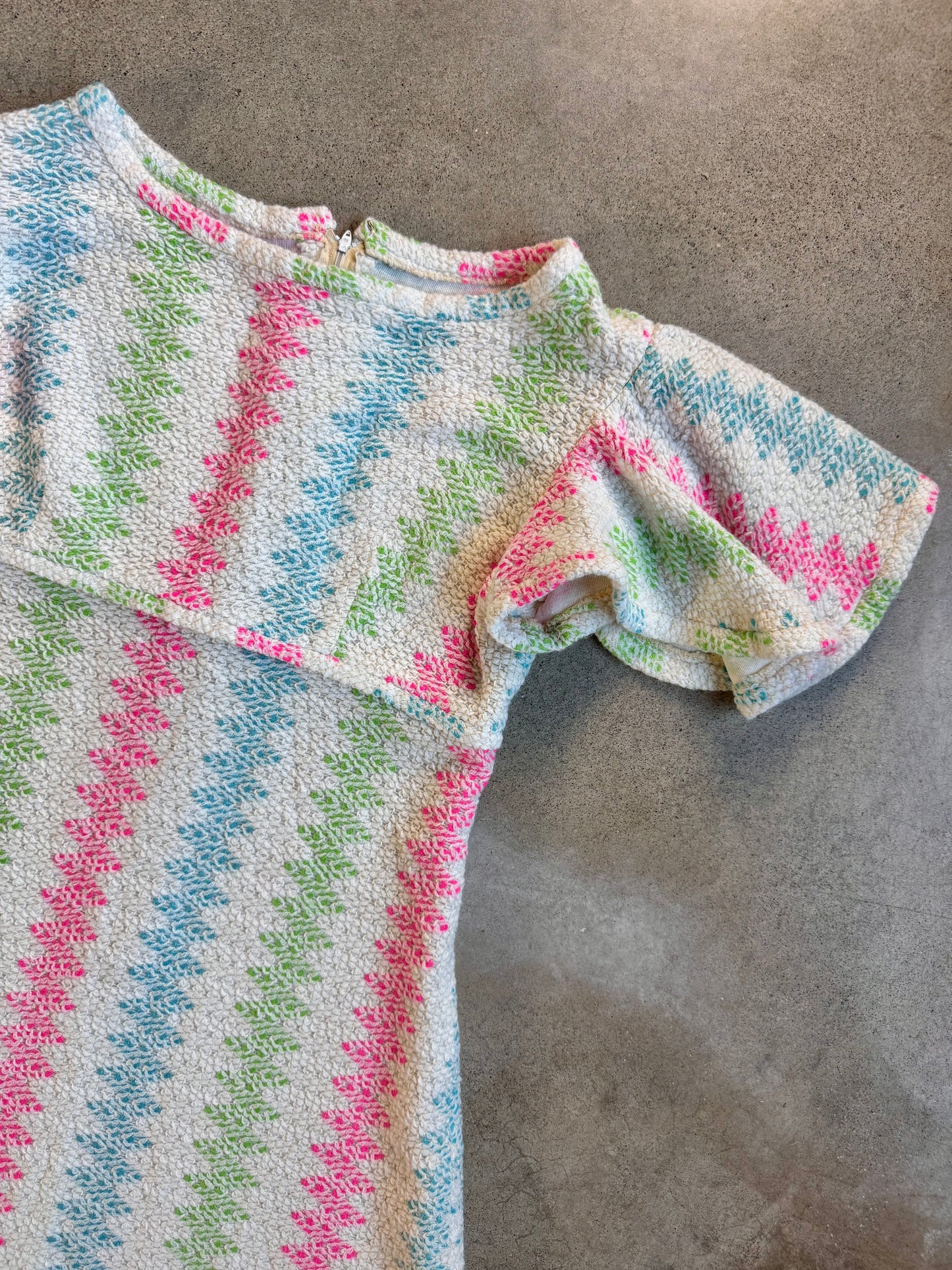 Vintage 1960s/70s Vicky Vaughn Princess Sleeve Multi-Color Knit Mini Dress | Small