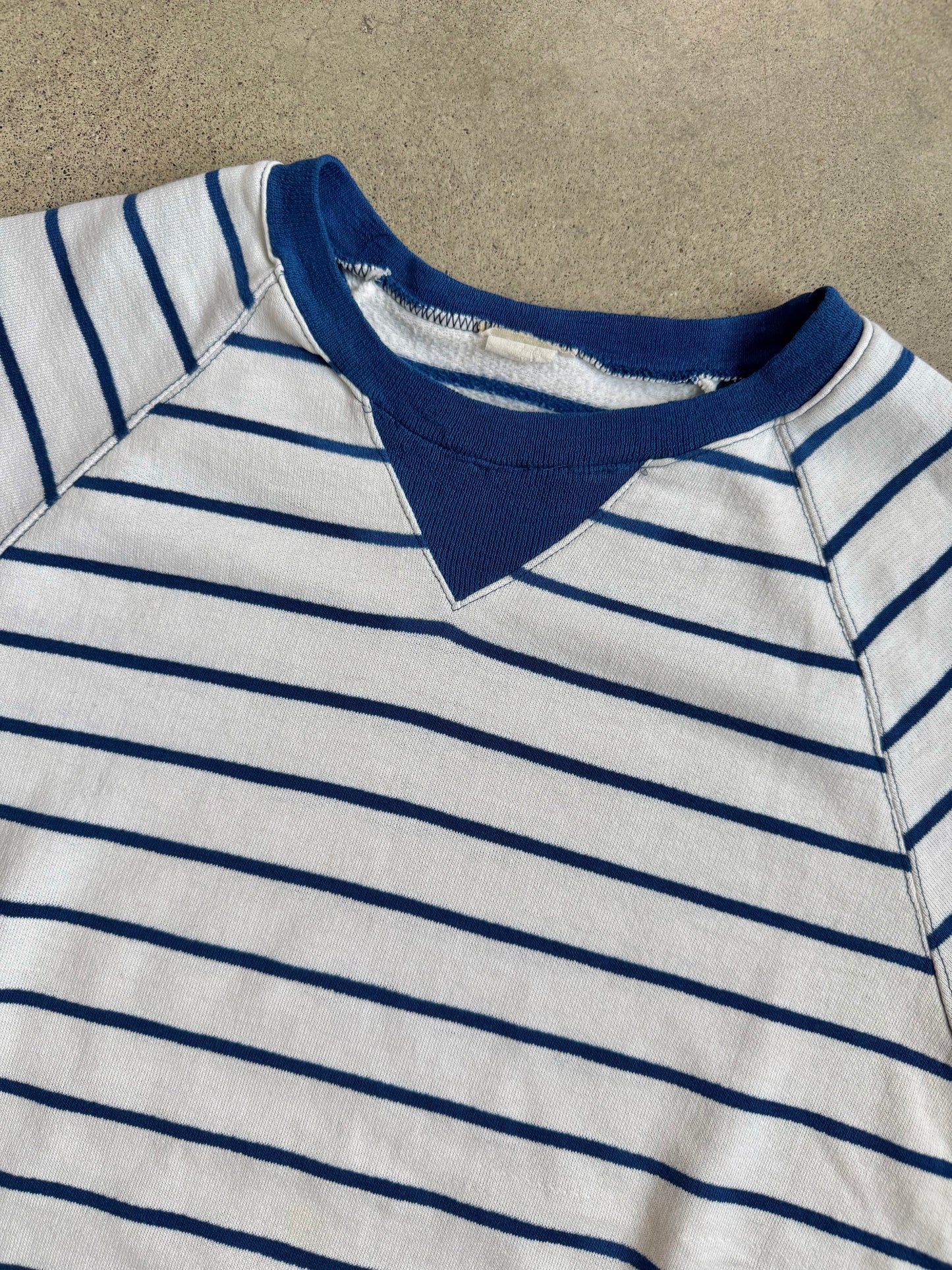 Vintage 1970s Blue & White Striped Crewneck Sweatshirt | M/L