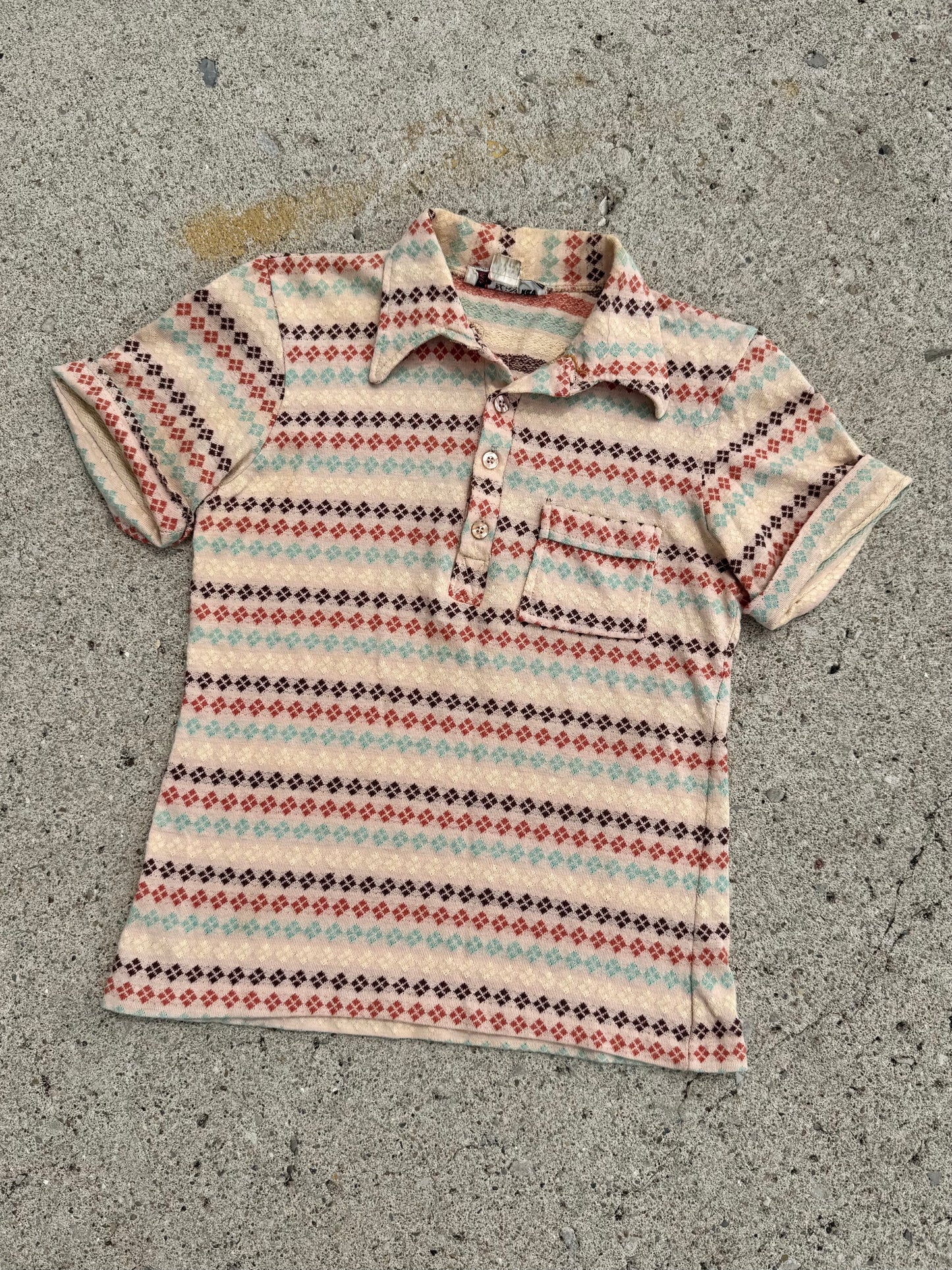Vintage 1960s Chess King Diamond Pattern Knit Polo Shirt | XS/S