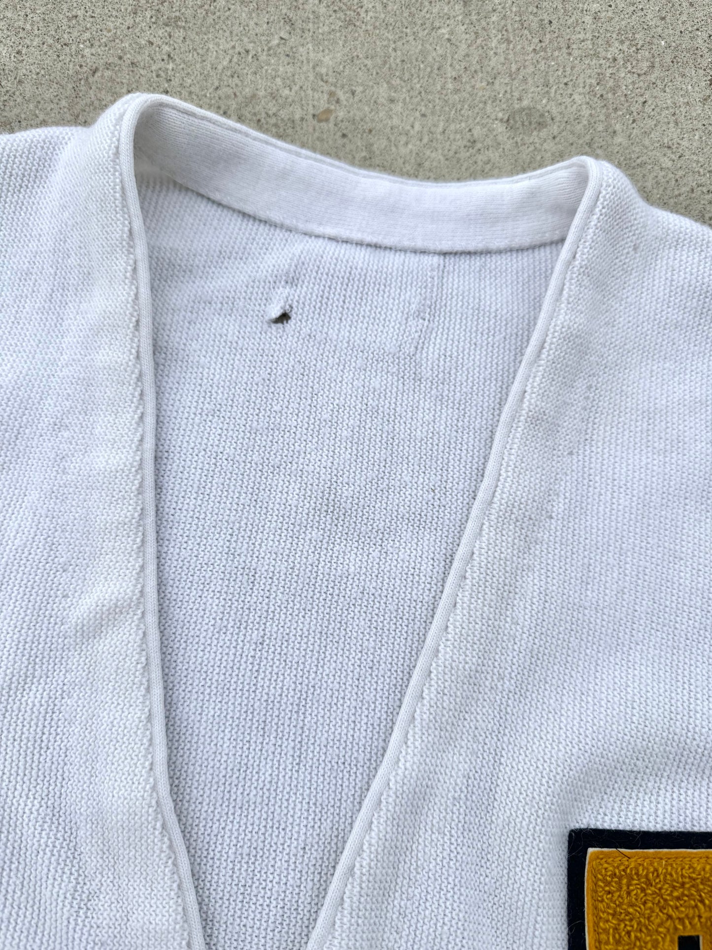 Vintage 1970s White "T" High School Varsity Cardigan | XL