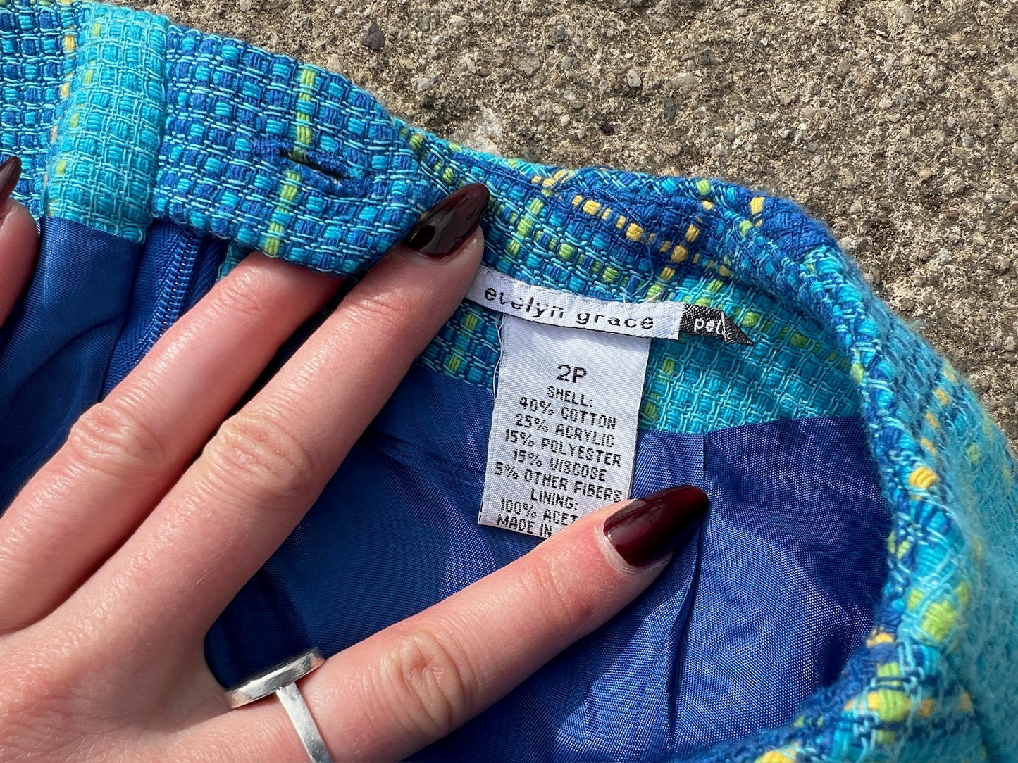 Vintage 1990s Blue Argyle Plaid Pencil Skirt | XS/S