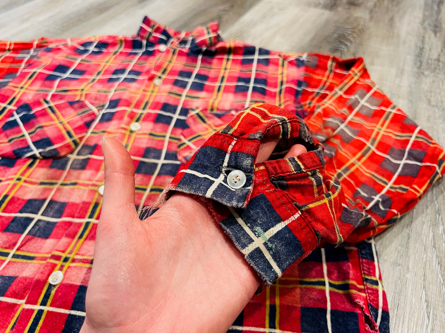Vintage 1960s Distressed Red Plaid Button Down Shirt | Large
