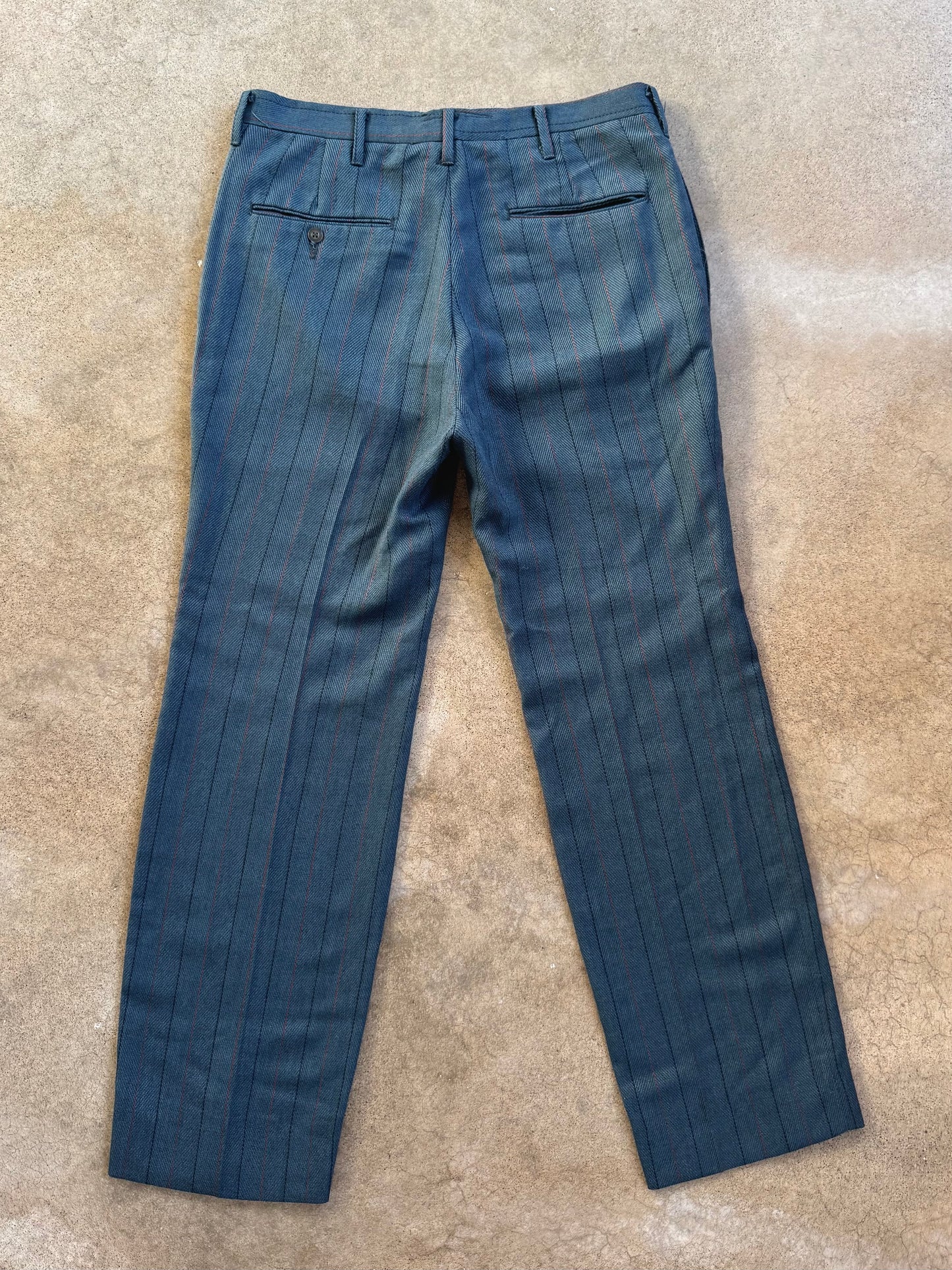 Vintage 1960s Blue Wool Pinstripe Trousers | Waist 32”