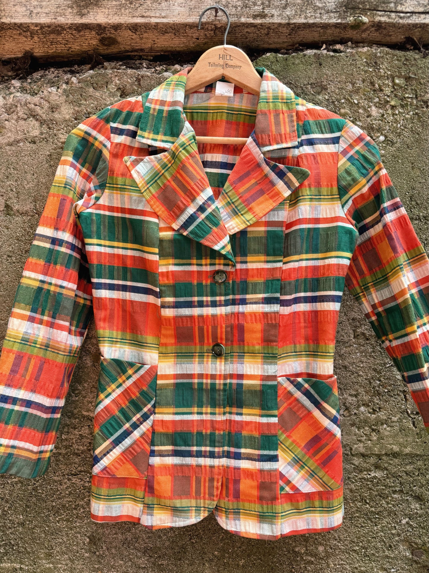 Vintage 1970s Multi Plaid Woven Blazer Jacket | XS/S