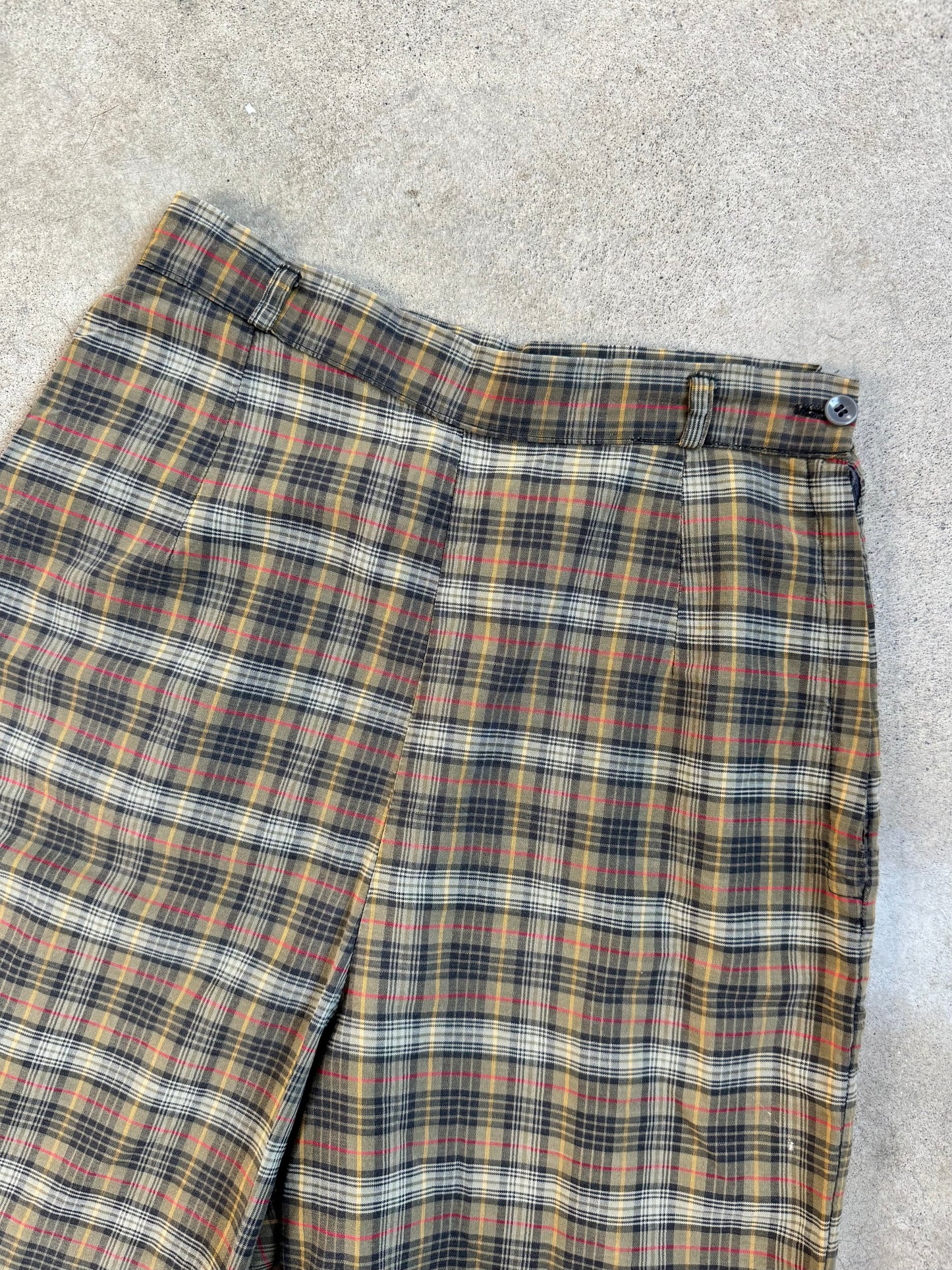 Vintage 1960s Jay Walkers Green Plaid High-Waist Shorts | XS/S