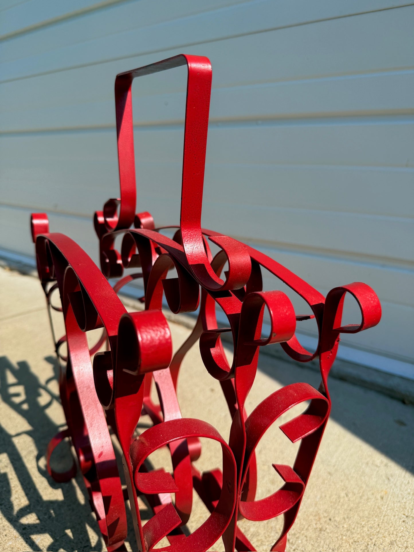 Vintage 1950s Red Wrought Iron Spiral Design Magazine Rack