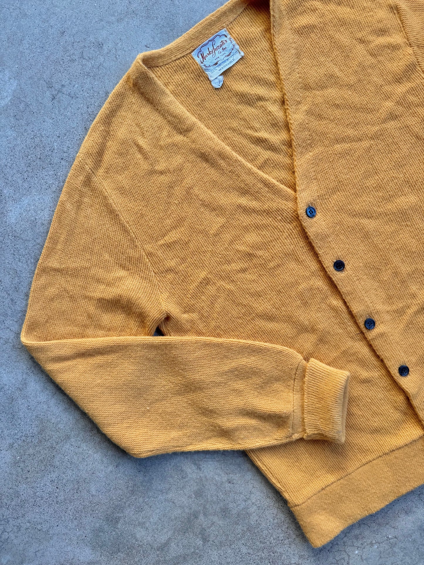 Vintage 1960’s Marks Sweater Co. Mustard Yellow Knit Cardigan | Large
