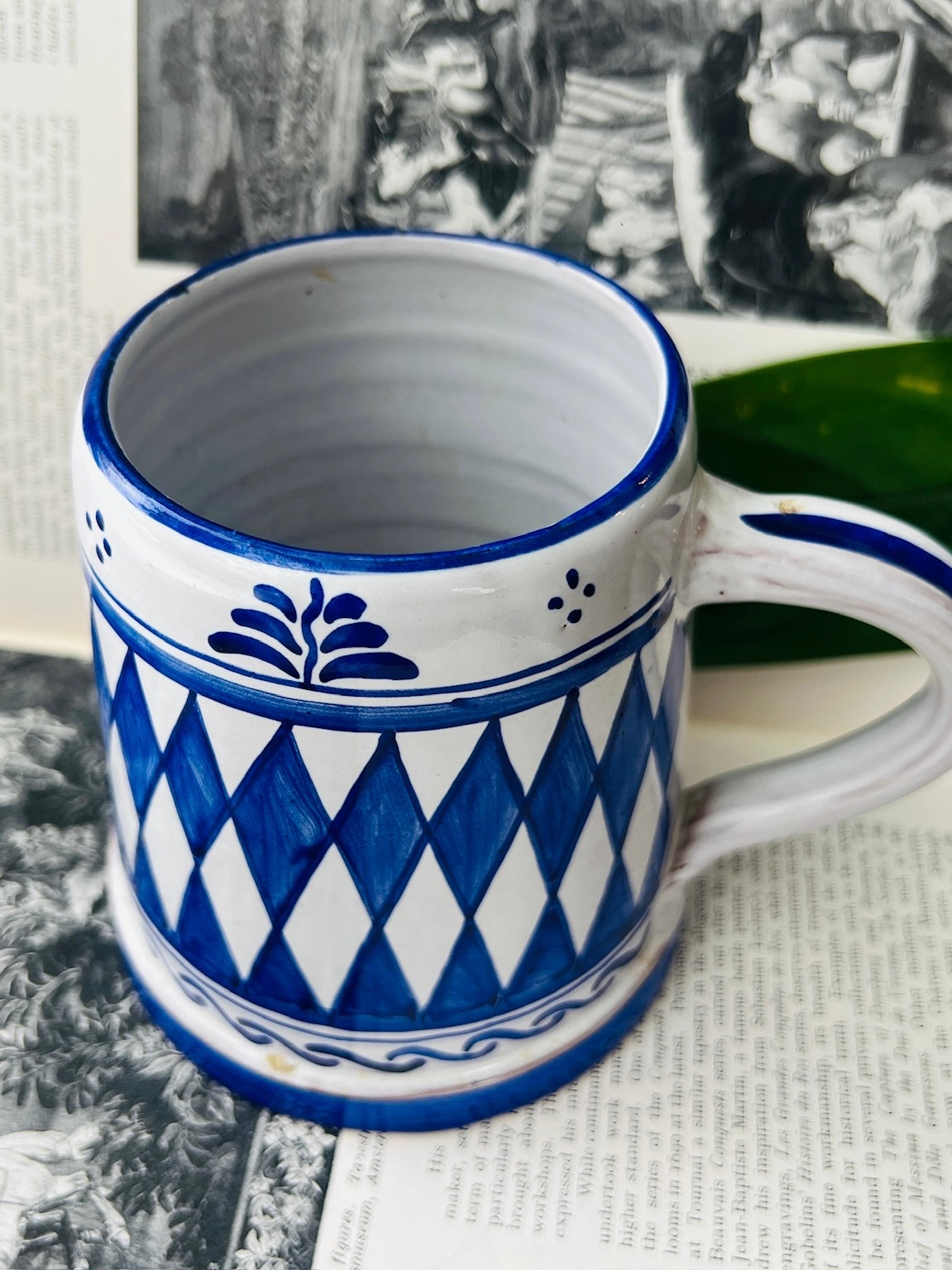 Vintage Signed Ceramic Blue & White Hand Painted German Stein Mug