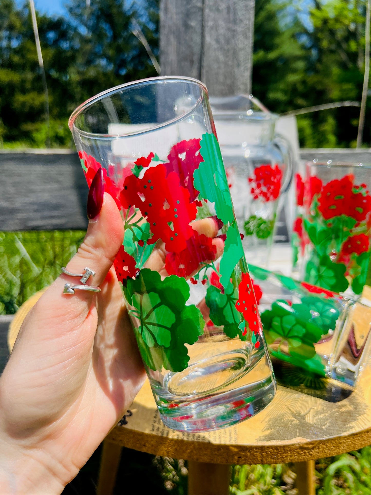 Vintage 1960s Avon "Summer Fantasy" Red Geranium Pitcher & Tumbler Set