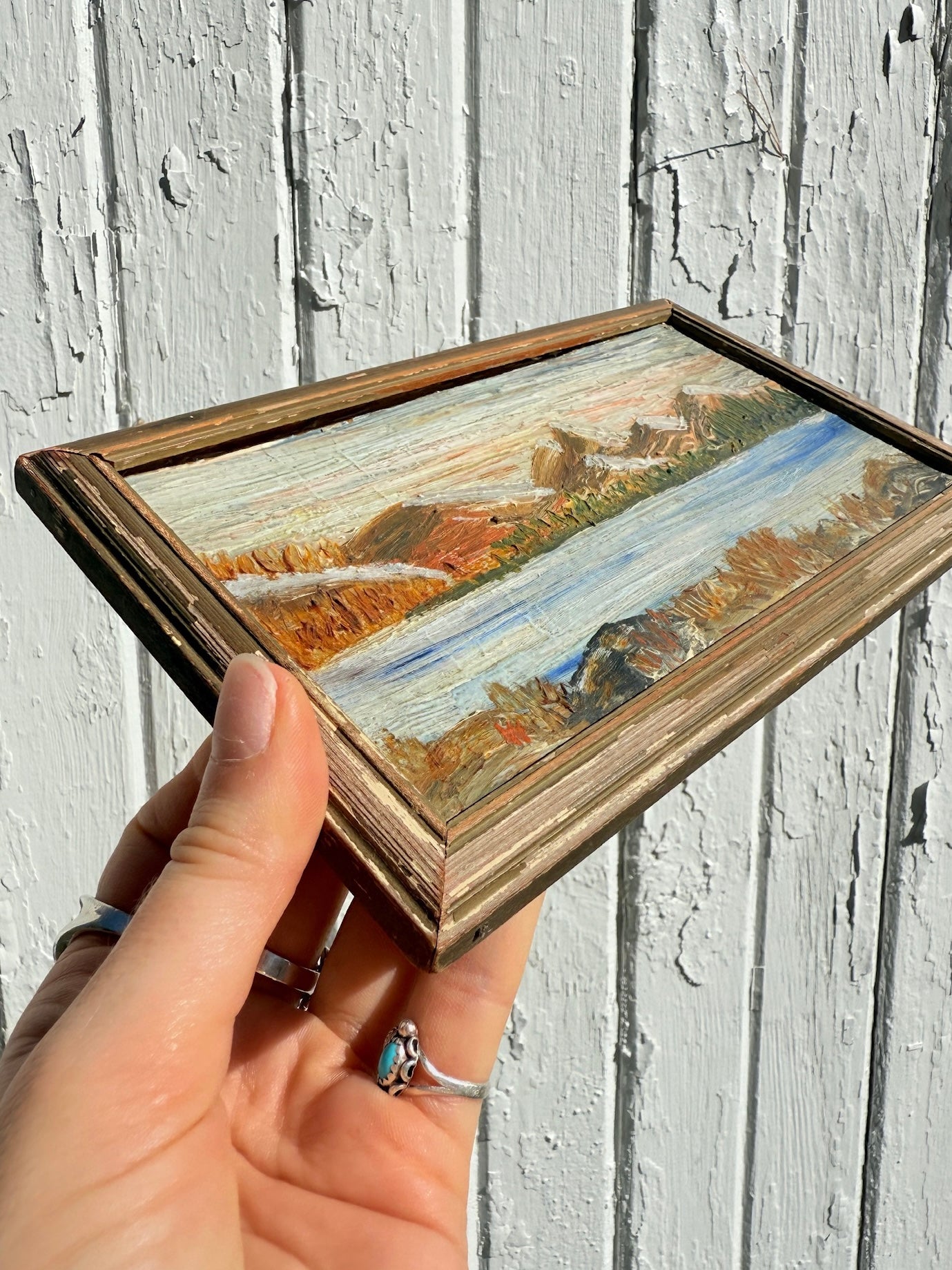 Vintage 1940s Framed Mountain Landscape Oil Painting