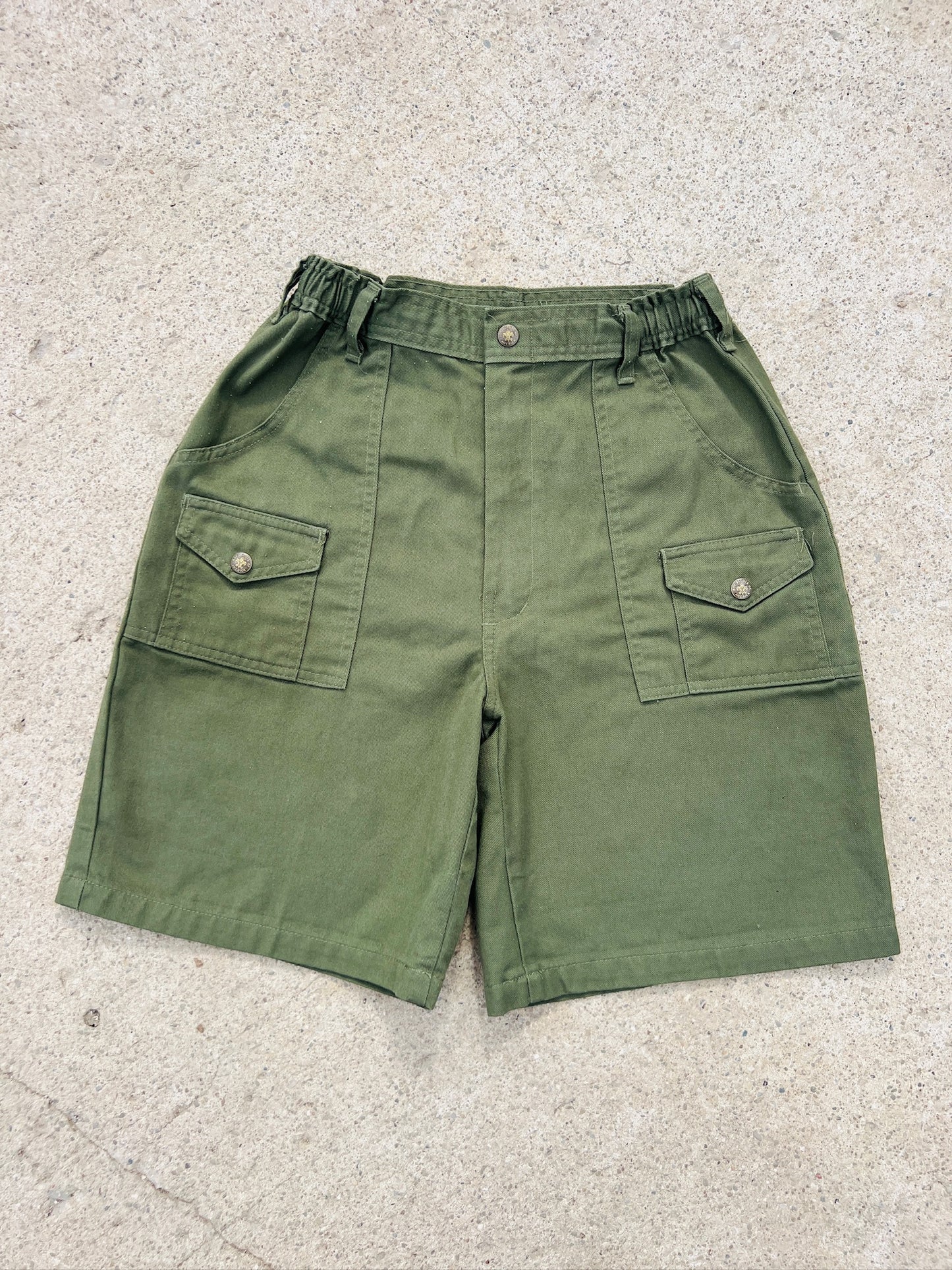 Vintage Boy Scouts Uniform Green Cotton Utility Shorts | S/M