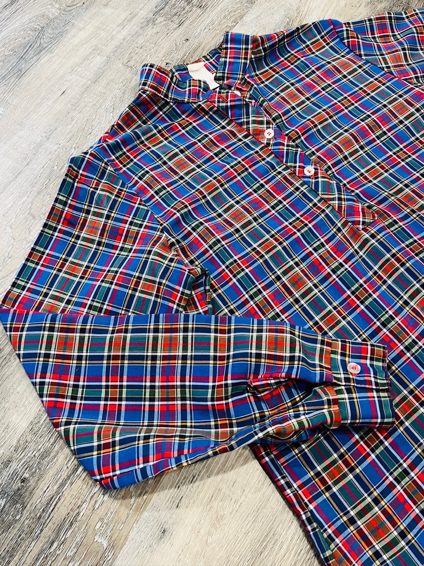 Vintage 1970s Laura Mae Plaid Long Sleeve Blouse | S/M