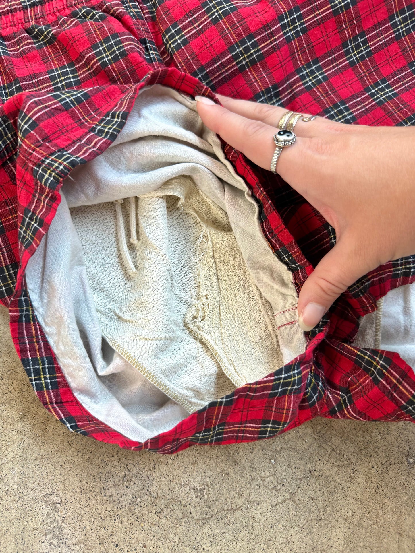 Vintage 1960s Janzten Red Plaid Swim Shorts | Medium