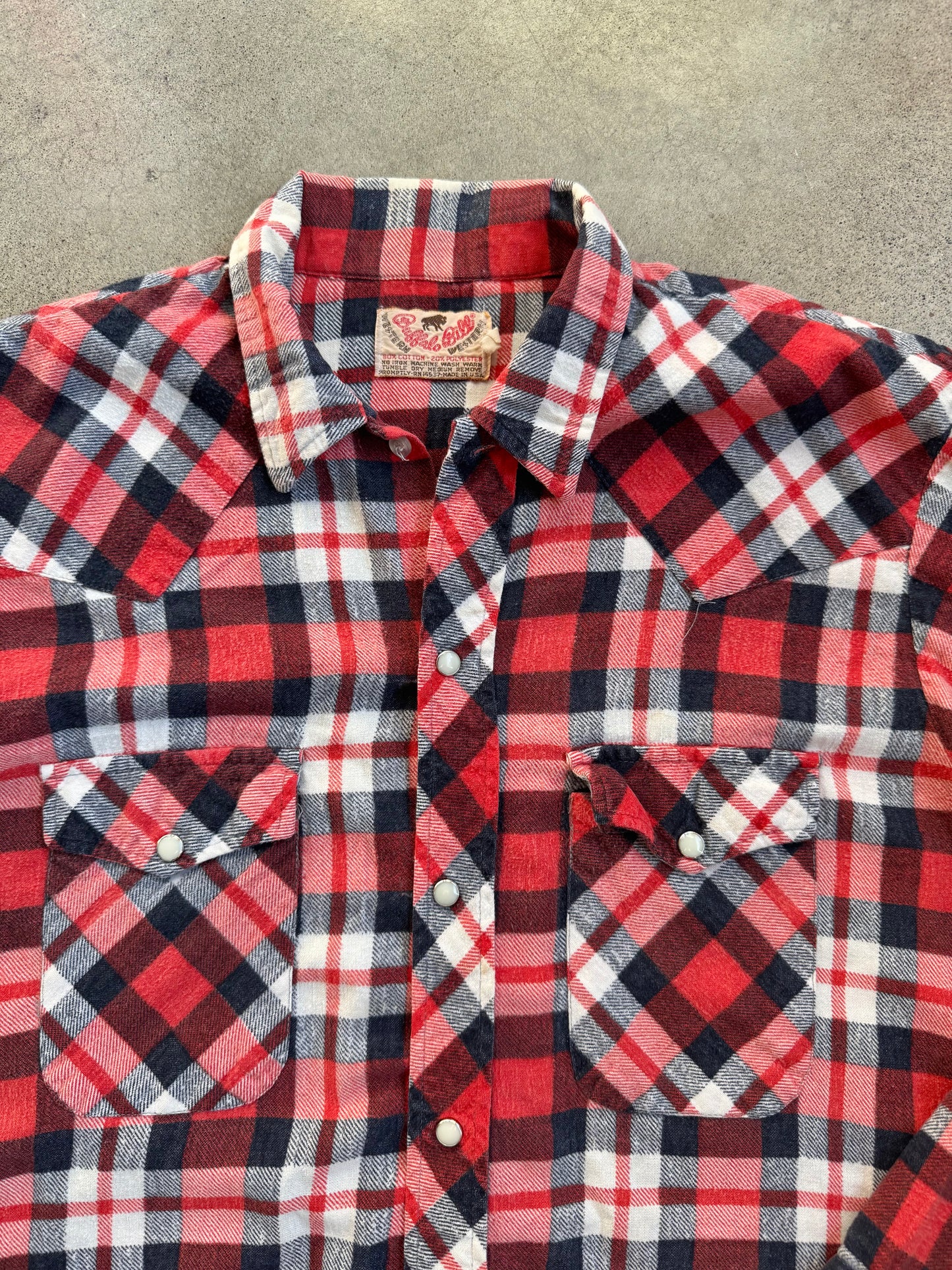 Vintage 1980s Buffalo Bill Red Plaid Western Flannel Shirt | Large