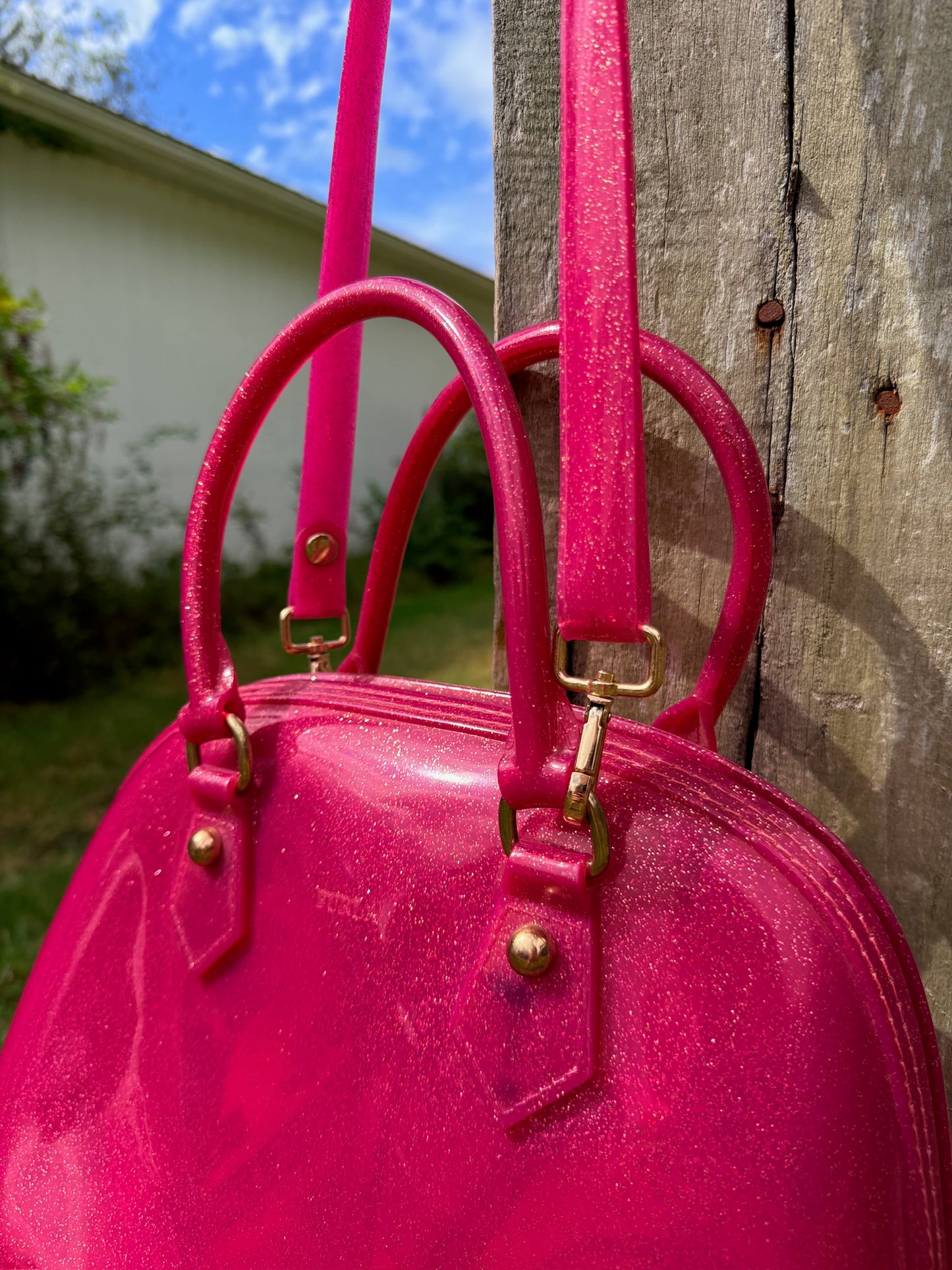 Furla Pink Candy Glitter Jelly Top Handle Bag