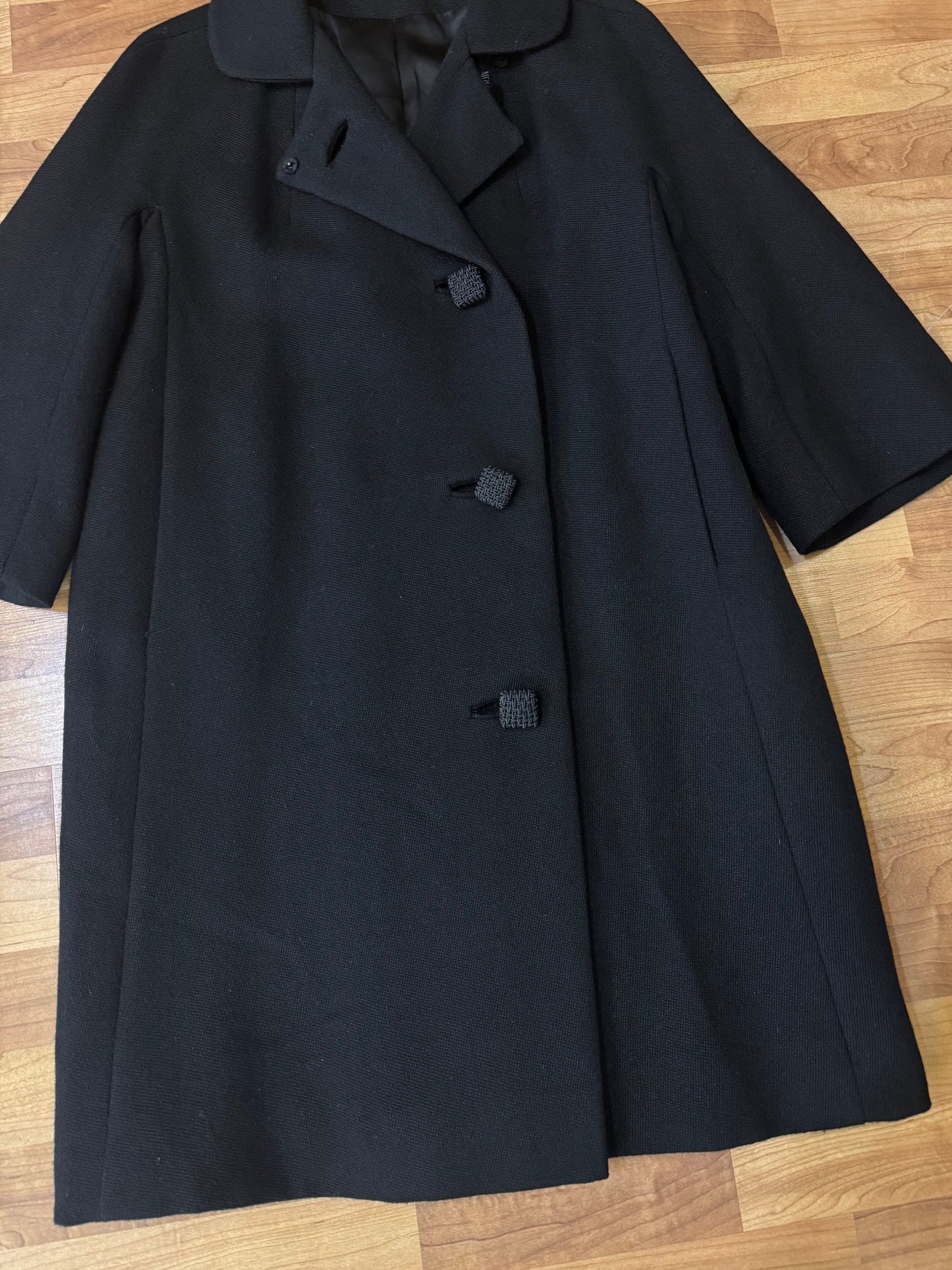Vintage 1950s Jan Kell Black Wool Overcoat | Large