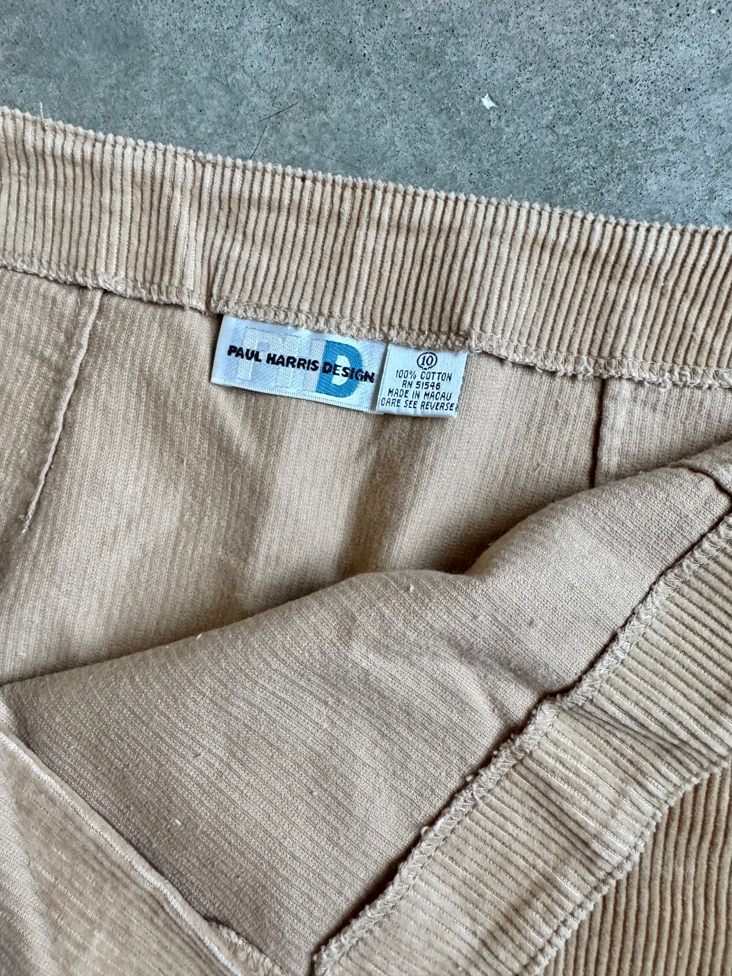 Vintage 1990s Paul Harris Design Tan Corduroy Mini Wrap Skirt | Waist 30”