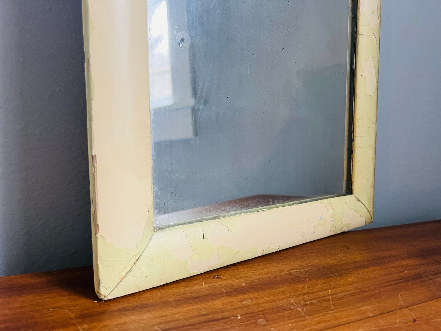 Antique 1900s Wood Framed Rustic Wall Mirror