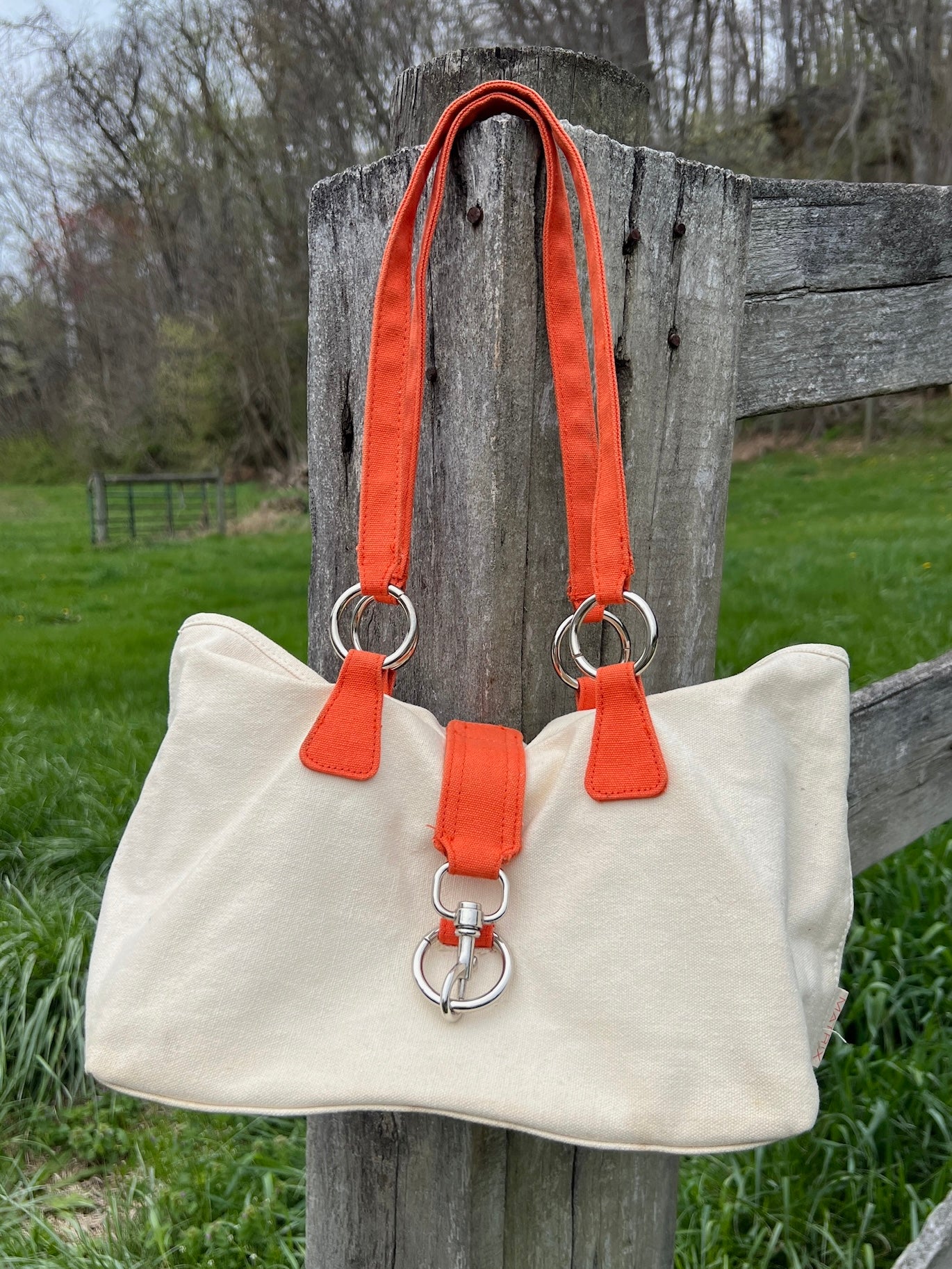 2000s Matrix Orange & Cream Canvas Tote Purse