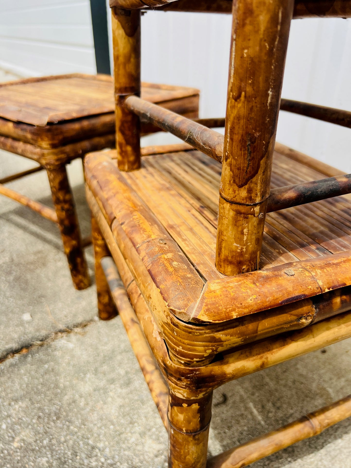 Vintage 1950s Tortoise Bamboo Planter Stools | Set of 3