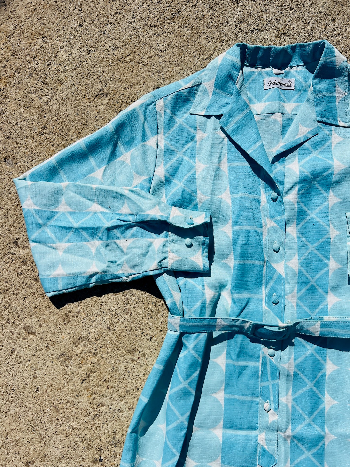 Vintage 1960s Lady Bayard Blue Belted Shirt Dress | Medium