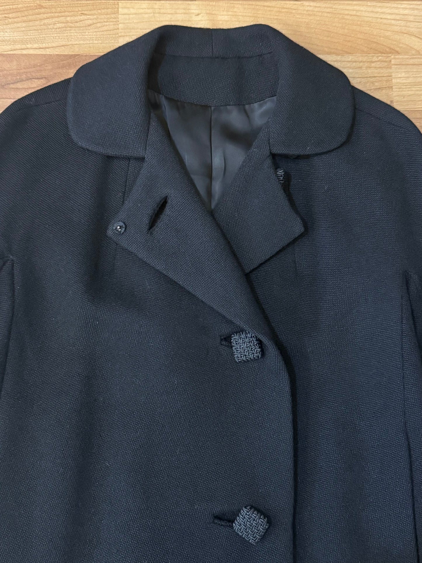 Vintage 1950s Jan Kell Black Wool Overcoat | Large