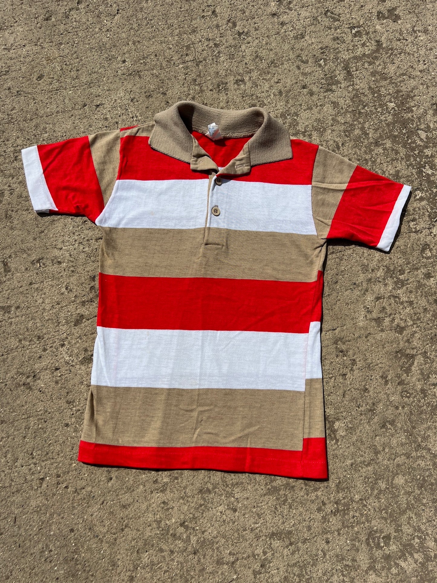 Vintage 1970s Campus Striped Short Sleeve Polo Shirt | Youth 12