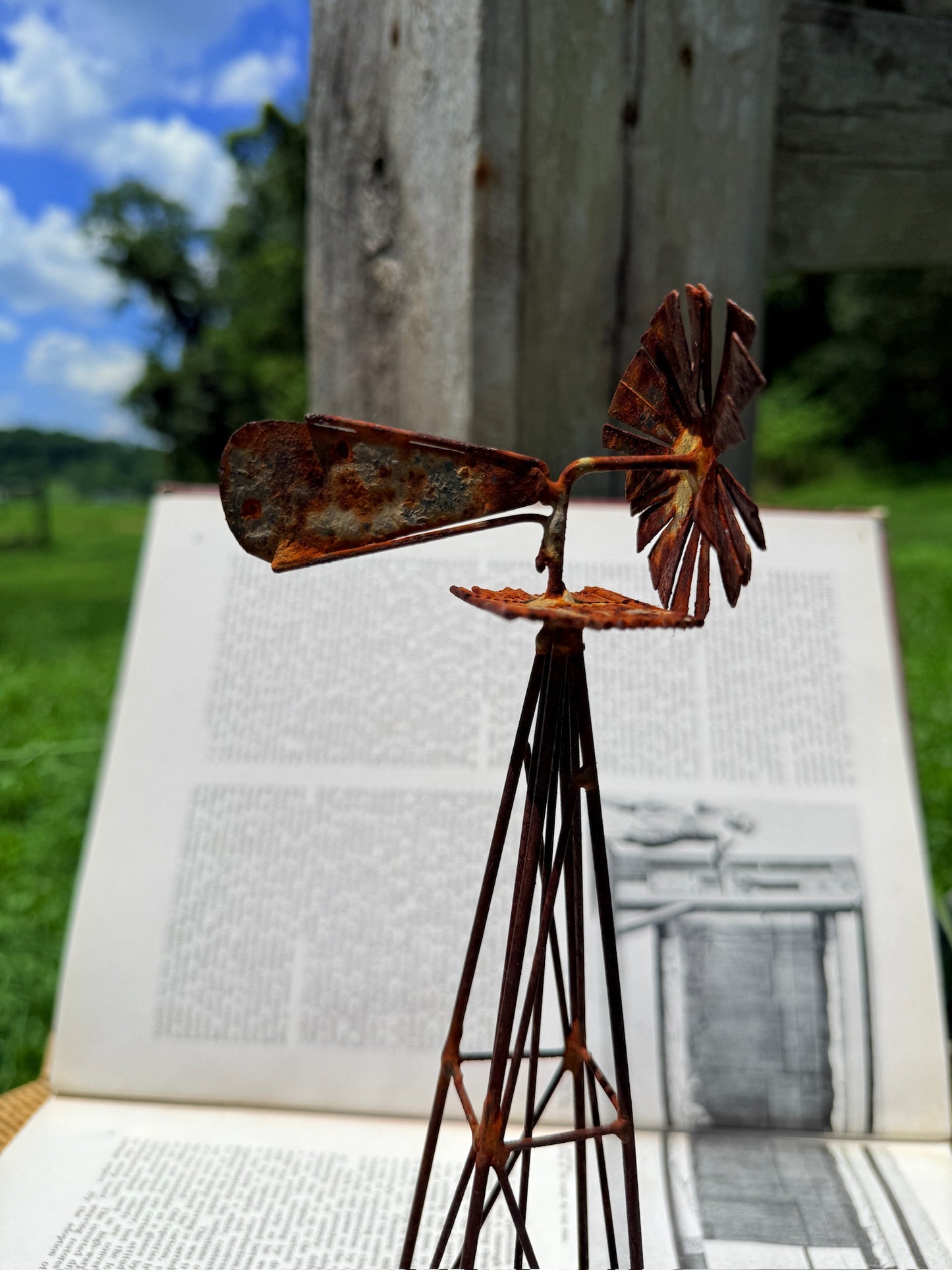 Vintage 1970s Welded Metal Rustic Windmill Art Sculpture