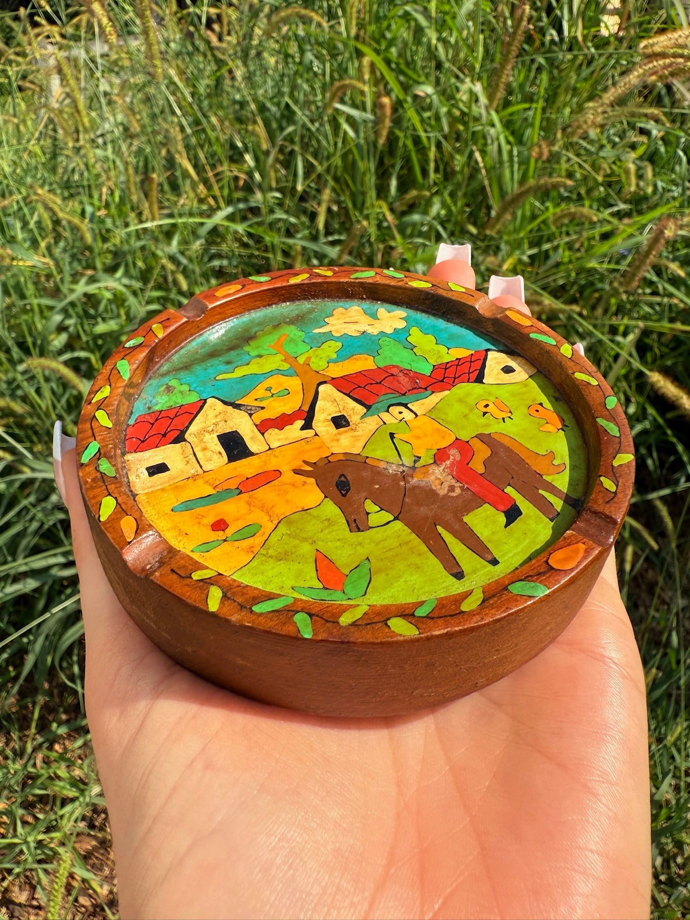 Vintage 1960s El Salvadoran Hand-Painted Wood Folk Art Coasters | Set of 3