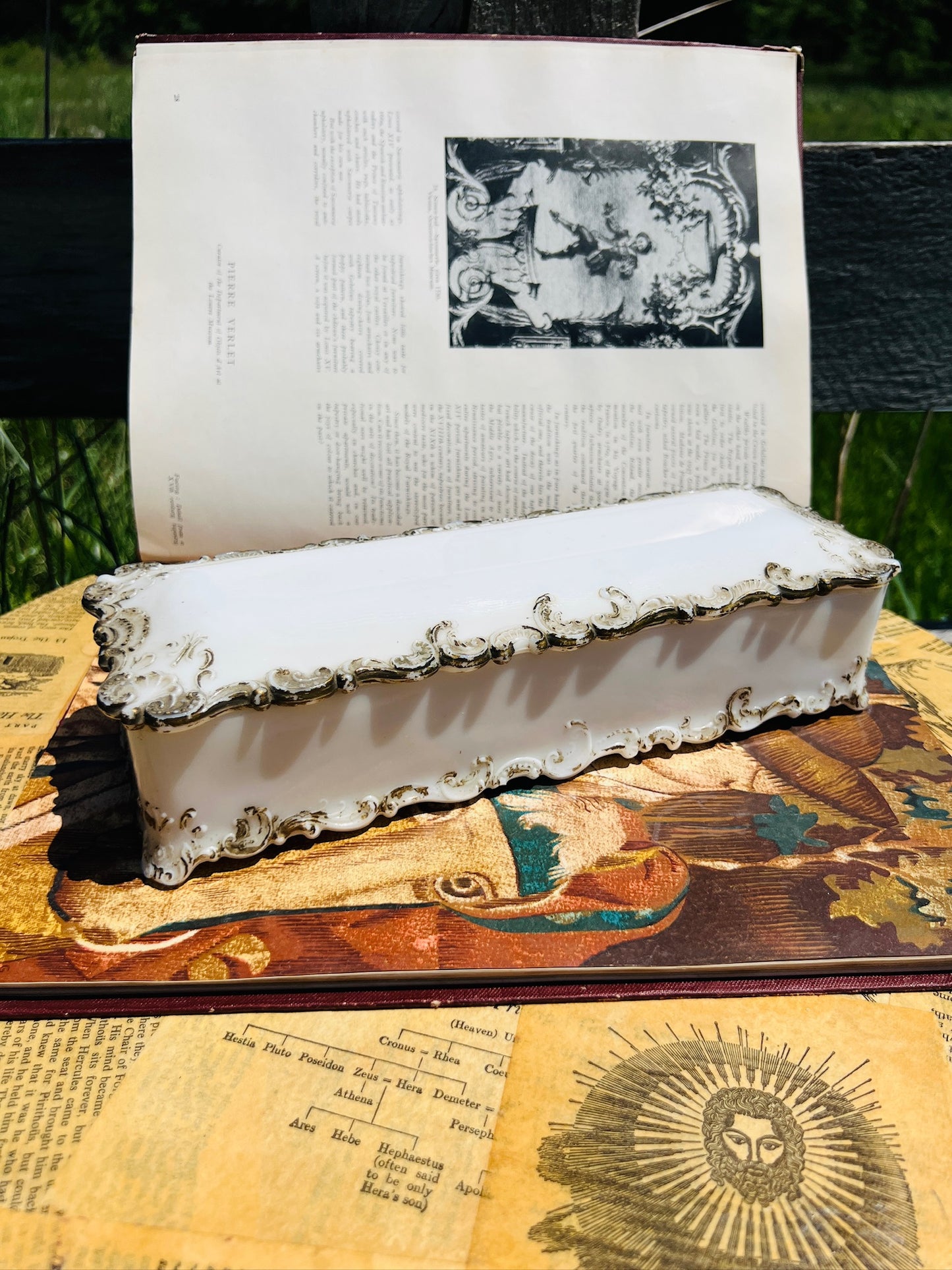 Antique 1900s Ditherage Co. Victorian Milk Glass Filigree Hand-Painted Dresser Box
