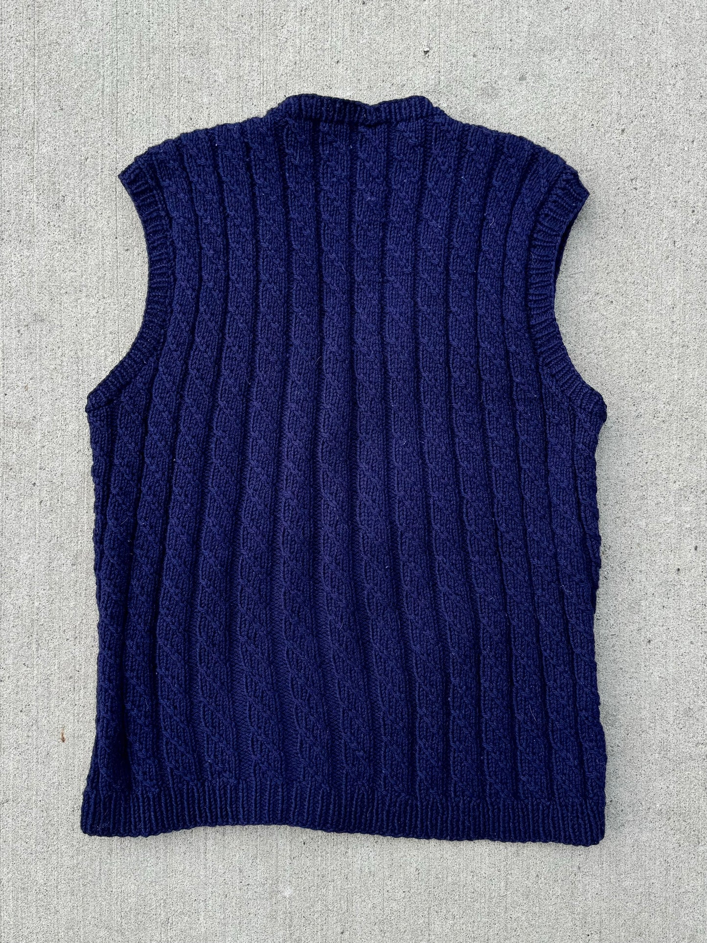 Vintage 1960s Navy Hand Knit Wool Sweater Vest | L/XL